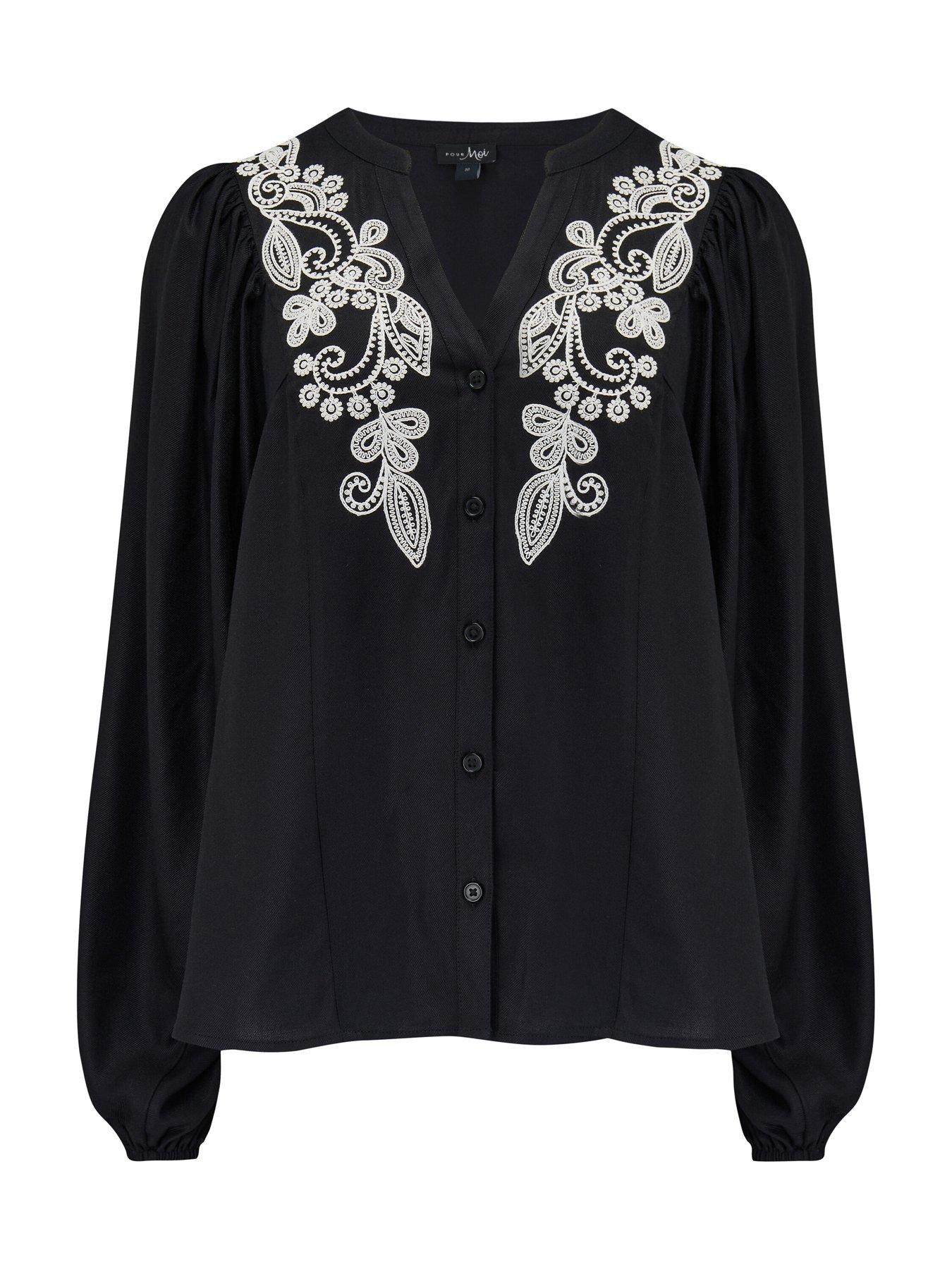 Timmie Embroidered Black Blouse
