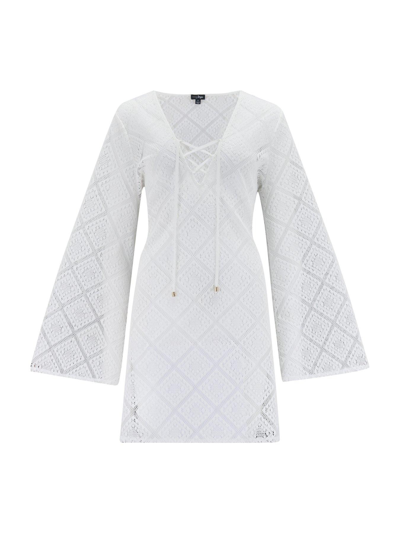 Image 3 of 4 of Pour Moi Crochet Lace Long Sleeve Beach Cover Up