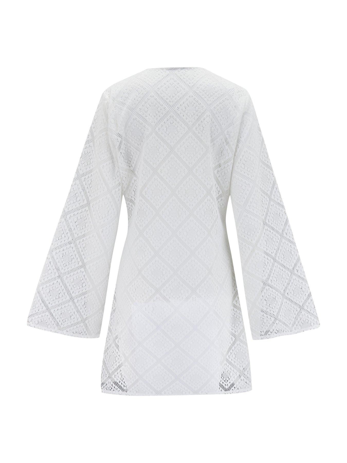 Image 4 of 4 of Pour Moi Crochet Lace Long Sleeve Beach Cover Up