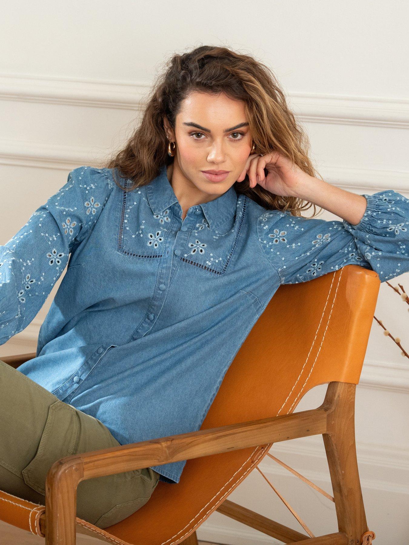 undefined Bonnie Chambray Broderie Long Sleeve Shirt