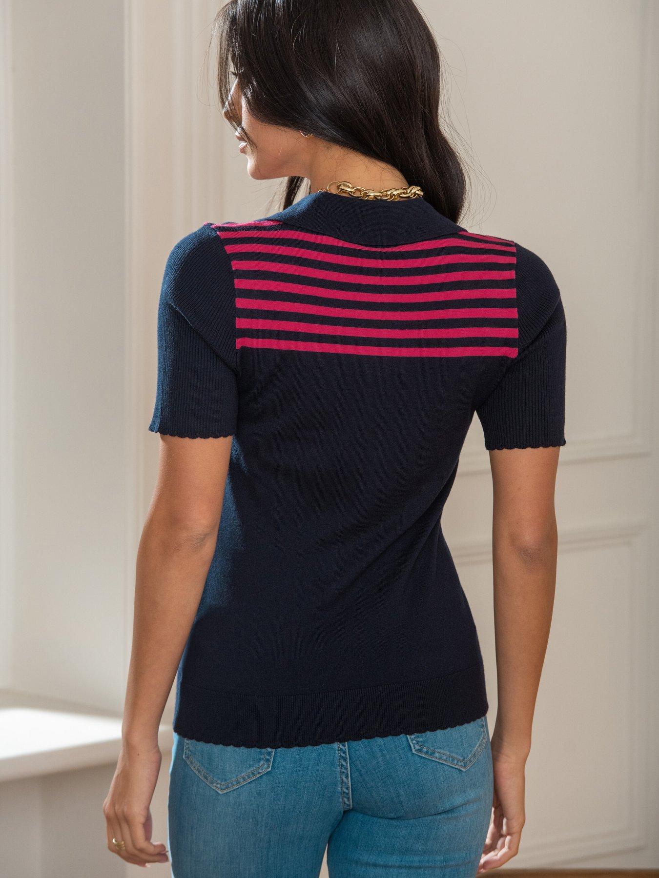  image of pour-moi-roma-half-sleeve-stripe-knit-top-with-lenzingtrade-ecoverotrade-viscose-fibres-multi