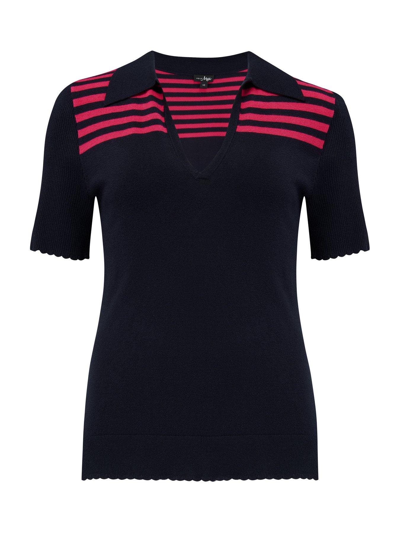  image of pour-moi-roma-half-sleeve-stripe-knit-top-with-lenzingtrade-ecoverotrade-viscose-fibres-multi