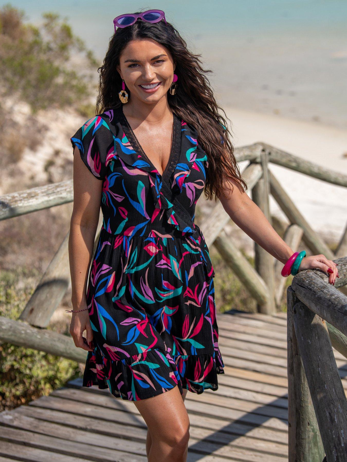 undefined Crinkle Frill Wrap Beach Dress with  LENZING™ ECOVERO™ Viscose fibres - Multi