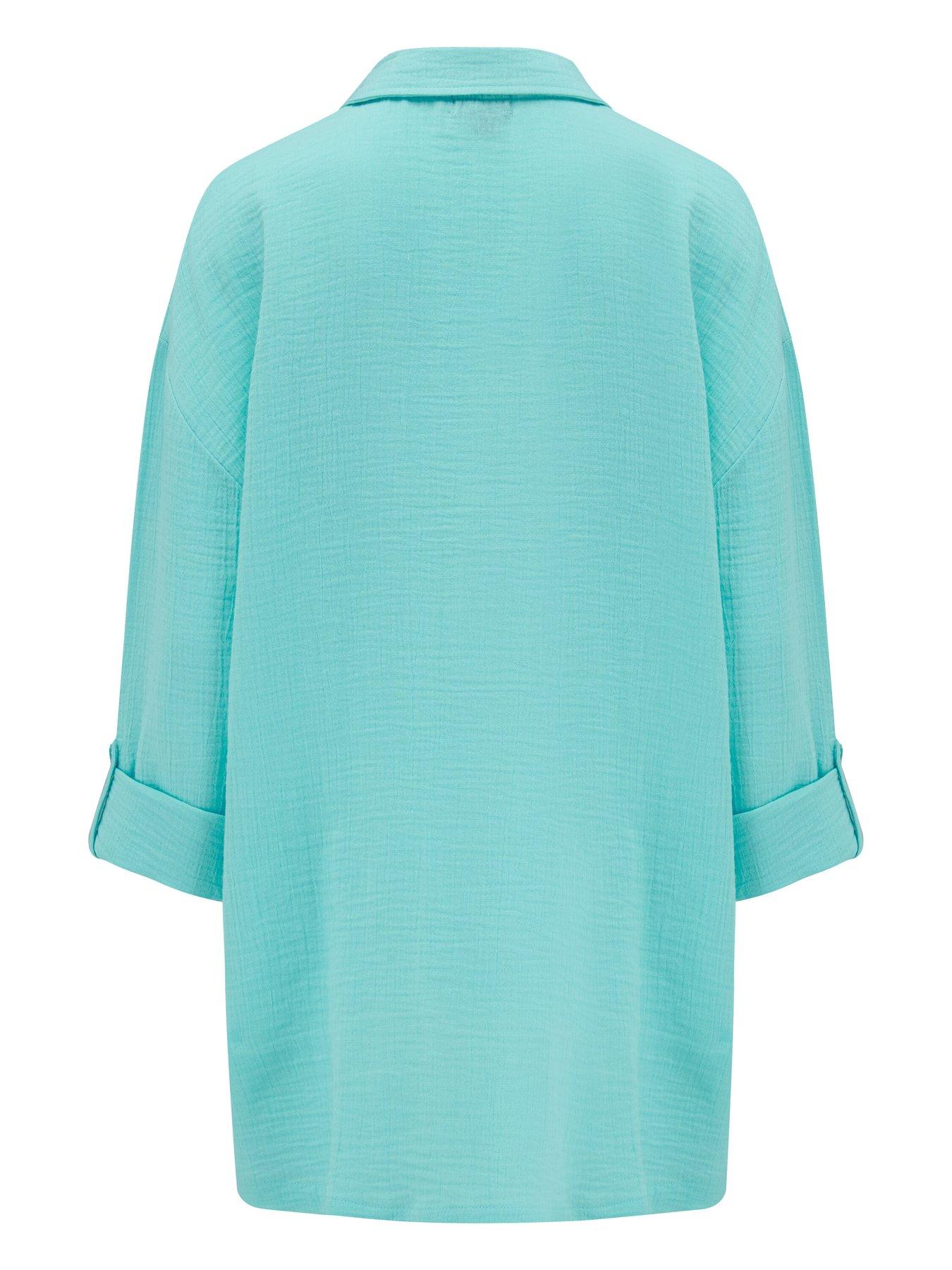 Image 4 of 4 of Pour Moi Woven Double Cloth Revere Collar Oversized Shirt - Aqua