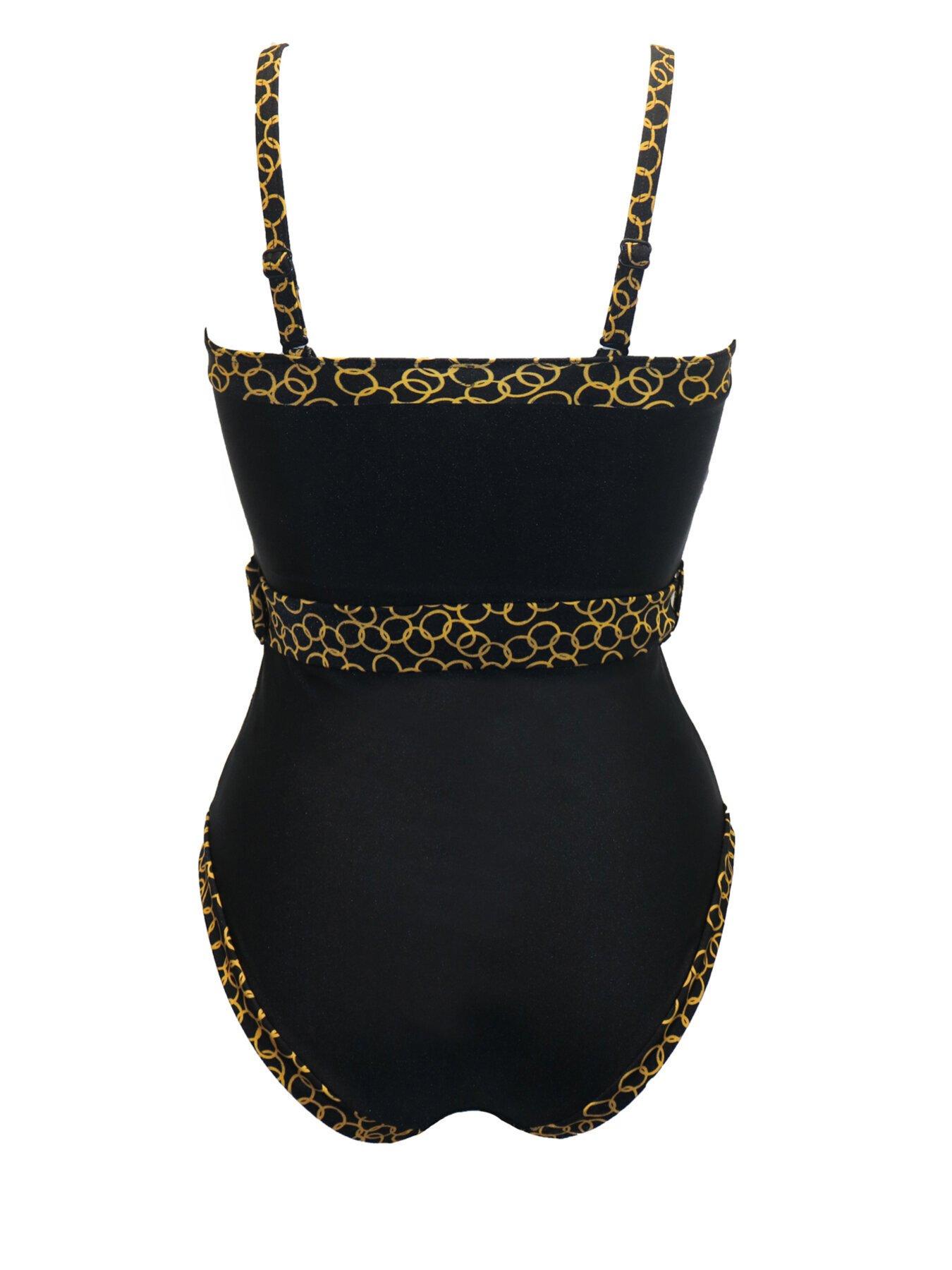 Image 4 of 4 of Pour Moi Casablanca Removable Straps Belted Tummy Control Swimsuit - Black/Multi