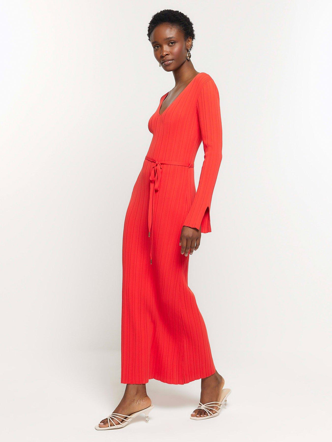 River Island Knit Rib Jumper Maxi Dress Red littlewoods