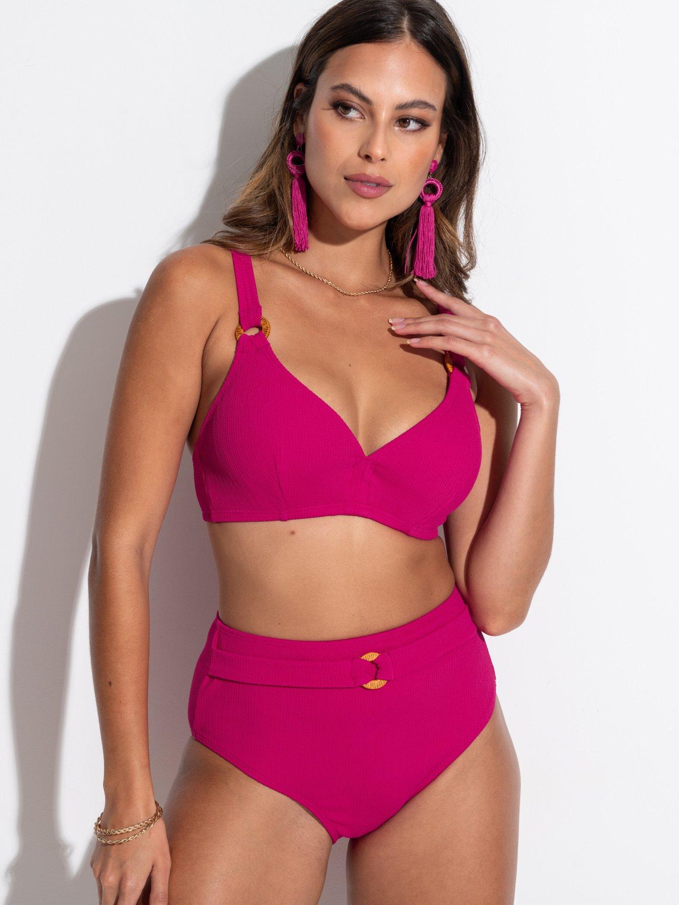 undefined Cali Ribbed Texture High-Waist Belted Control Brief - Pink