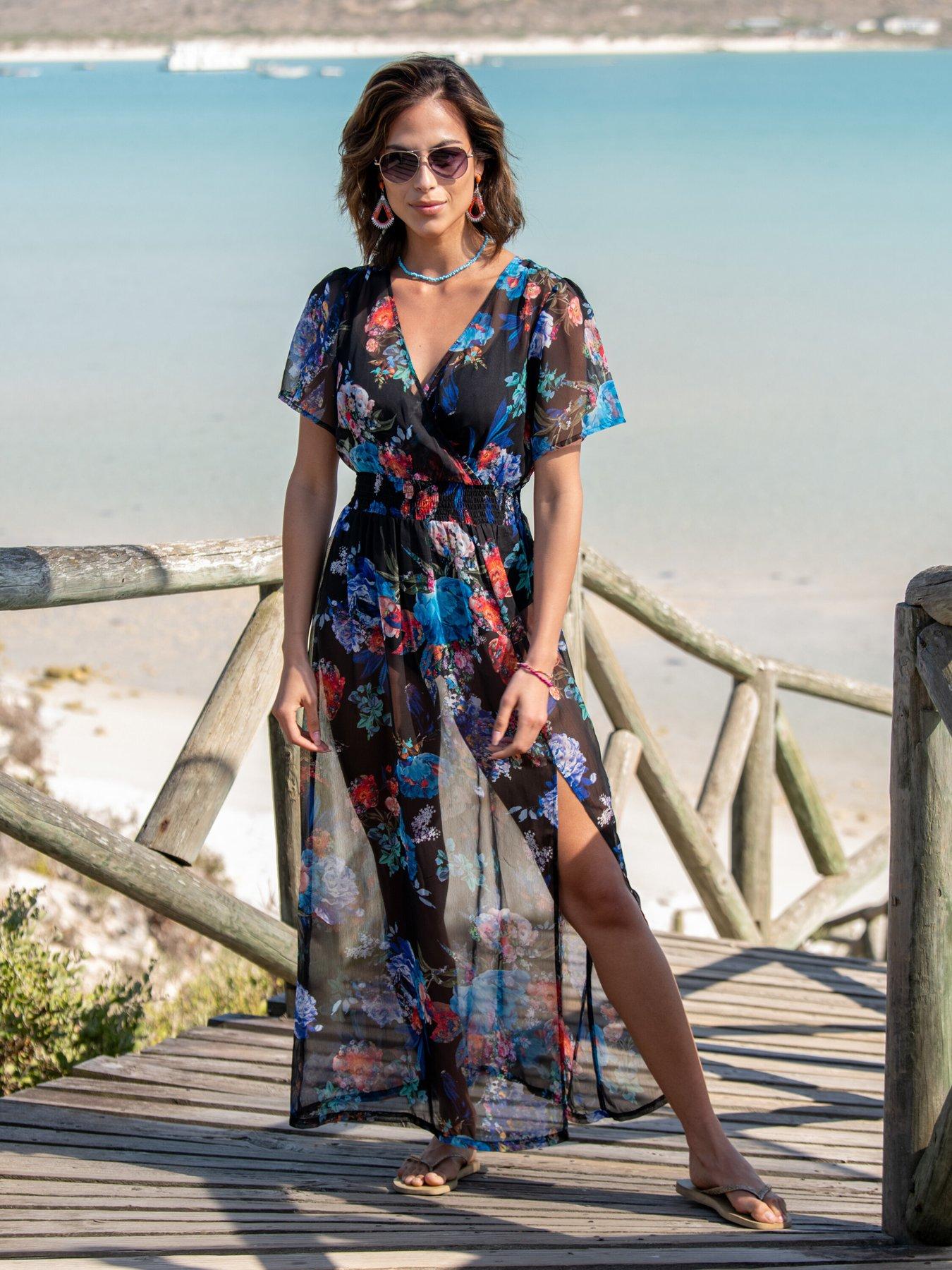 undefined Short Sleeve Chiffon Wrap Maxi Kaftan