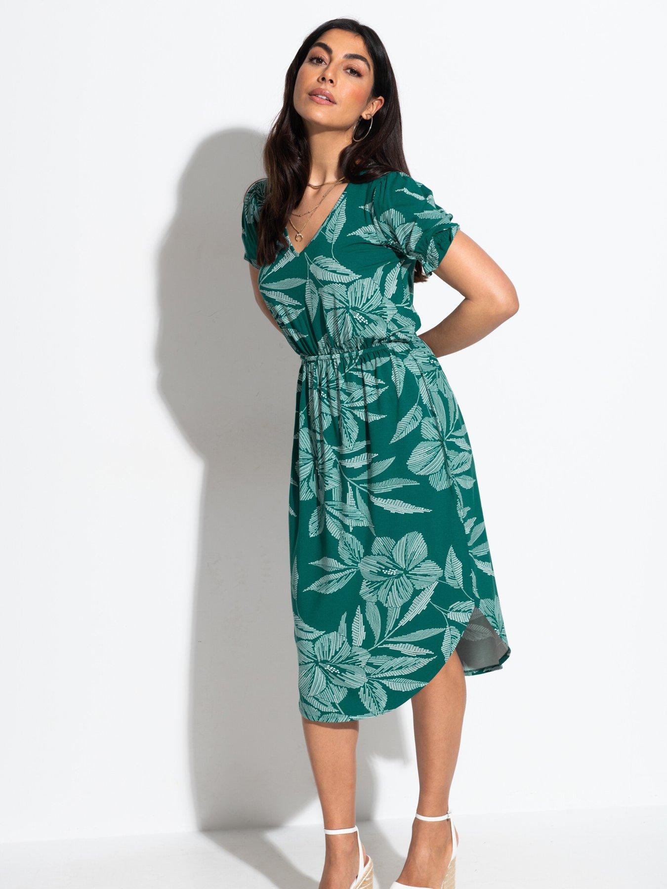 undefined Jenny Puff Sleeve Jersey Midi Dress with LENZING? ECOVERO? Viscose