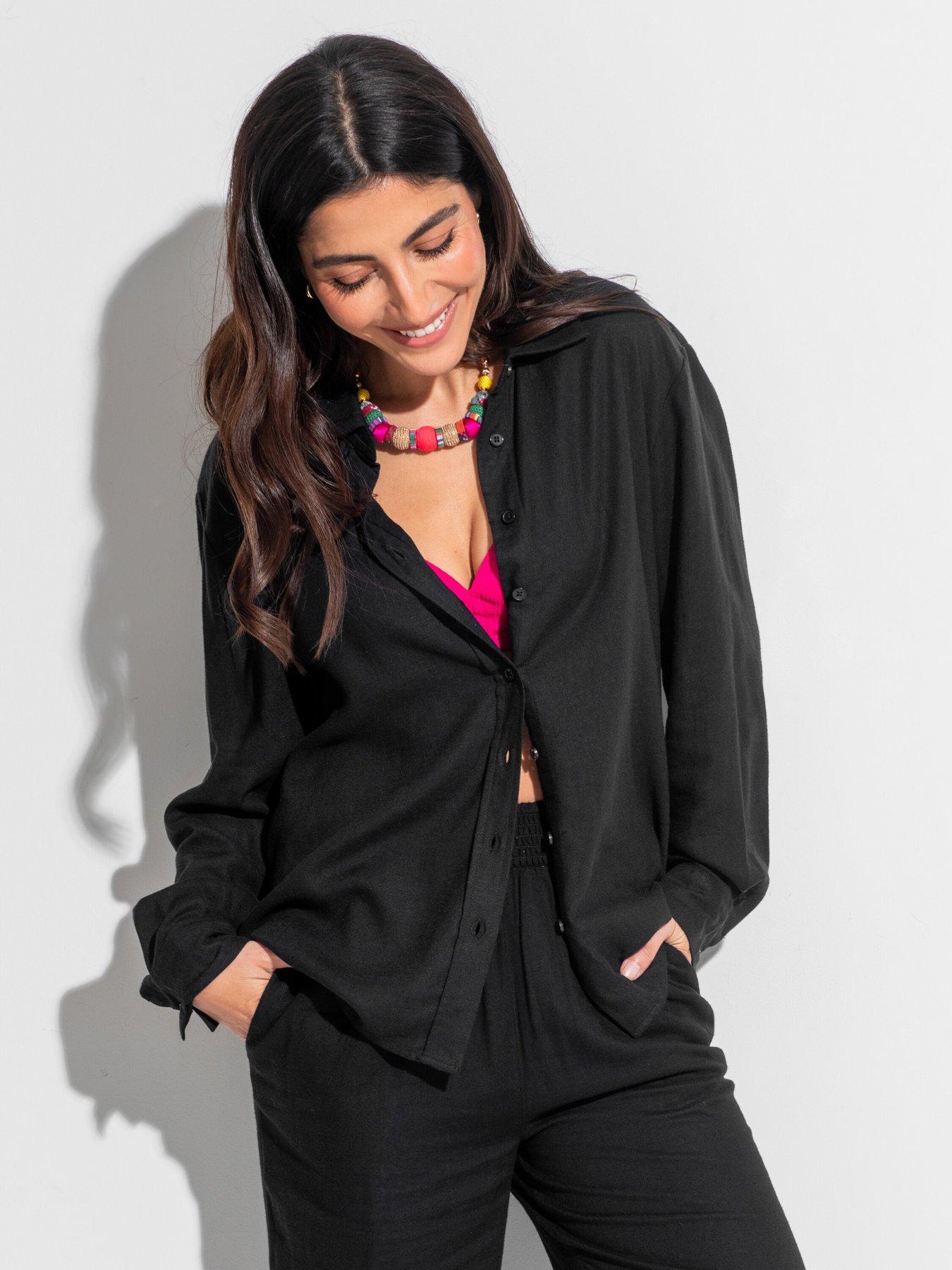 undefined Wren Button Through Linen Blend Long Sleeve Shirt