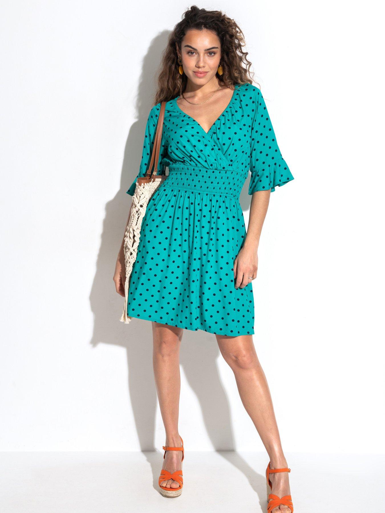 undefined Carmen Short Sleeve Elasticated Neckline Short Dress - Multi