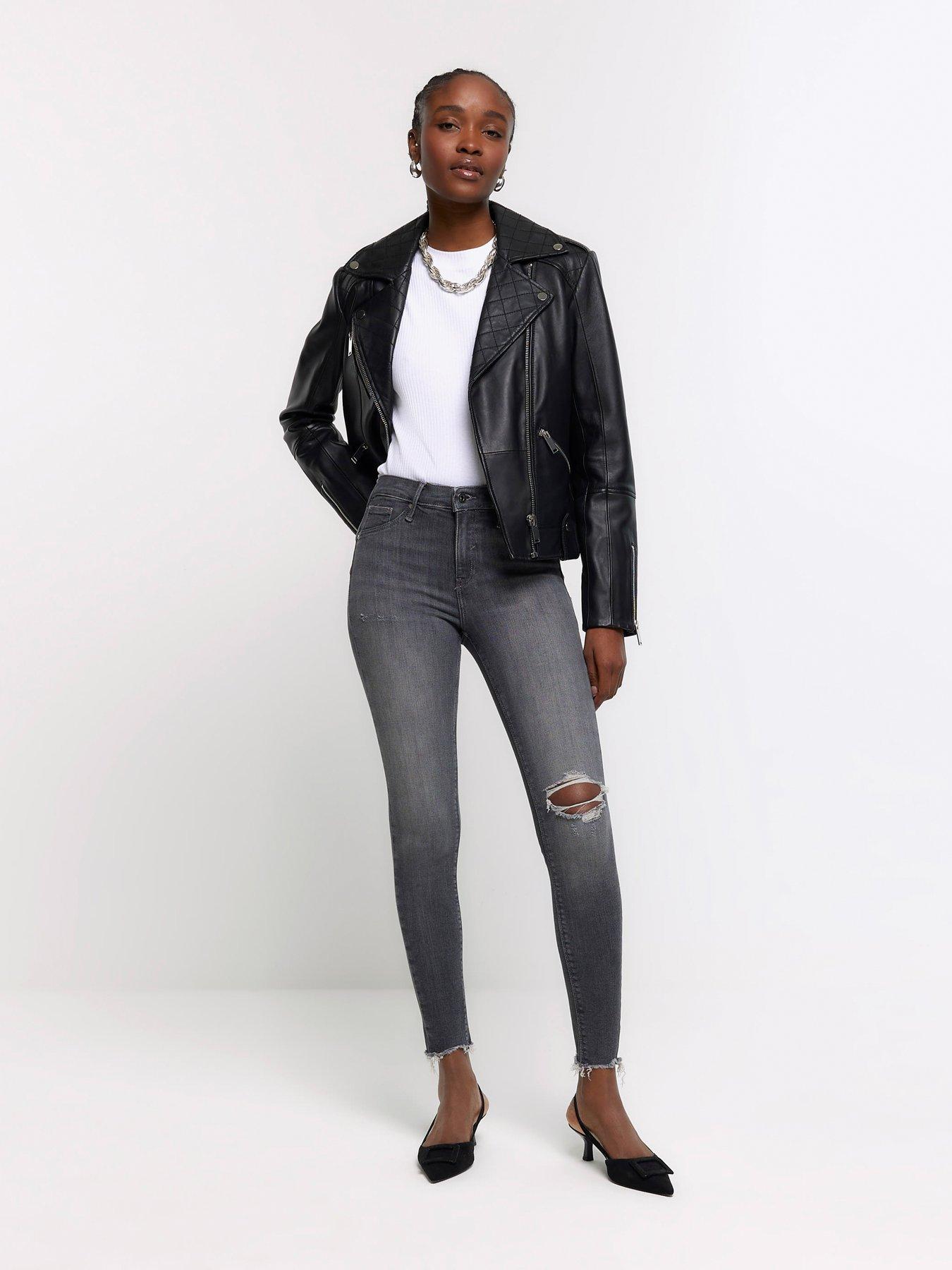 High Waisted Bum Sculpt Ripped Jeggings Grey