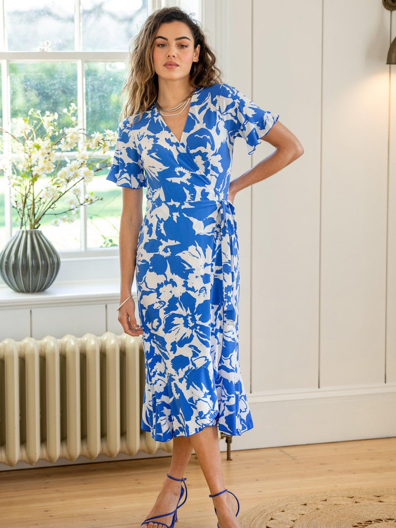 undefined Megan Slinky Jersey Frill Detail Midi Wrap Dress - Multi