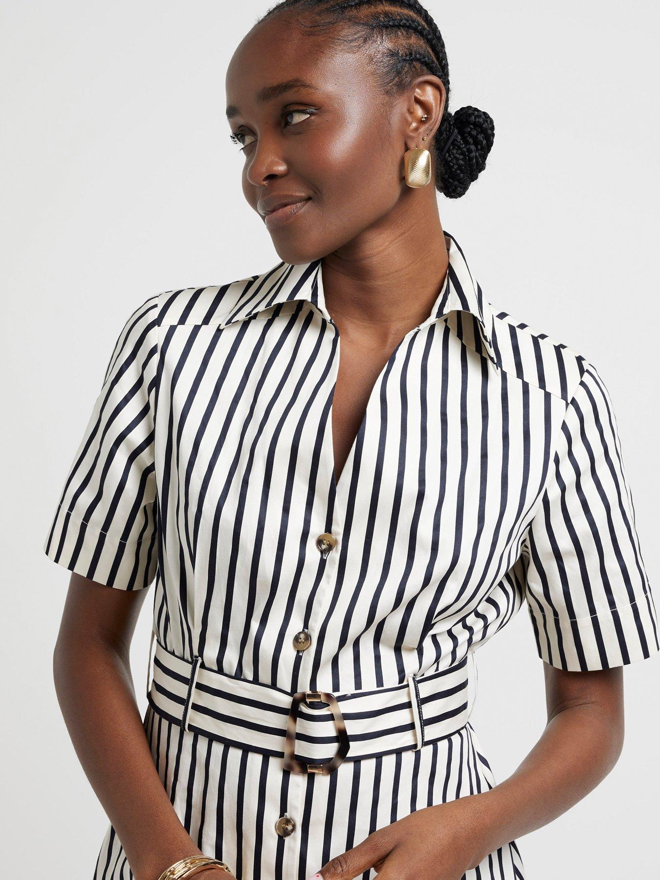 Striped belted shirt dress online
