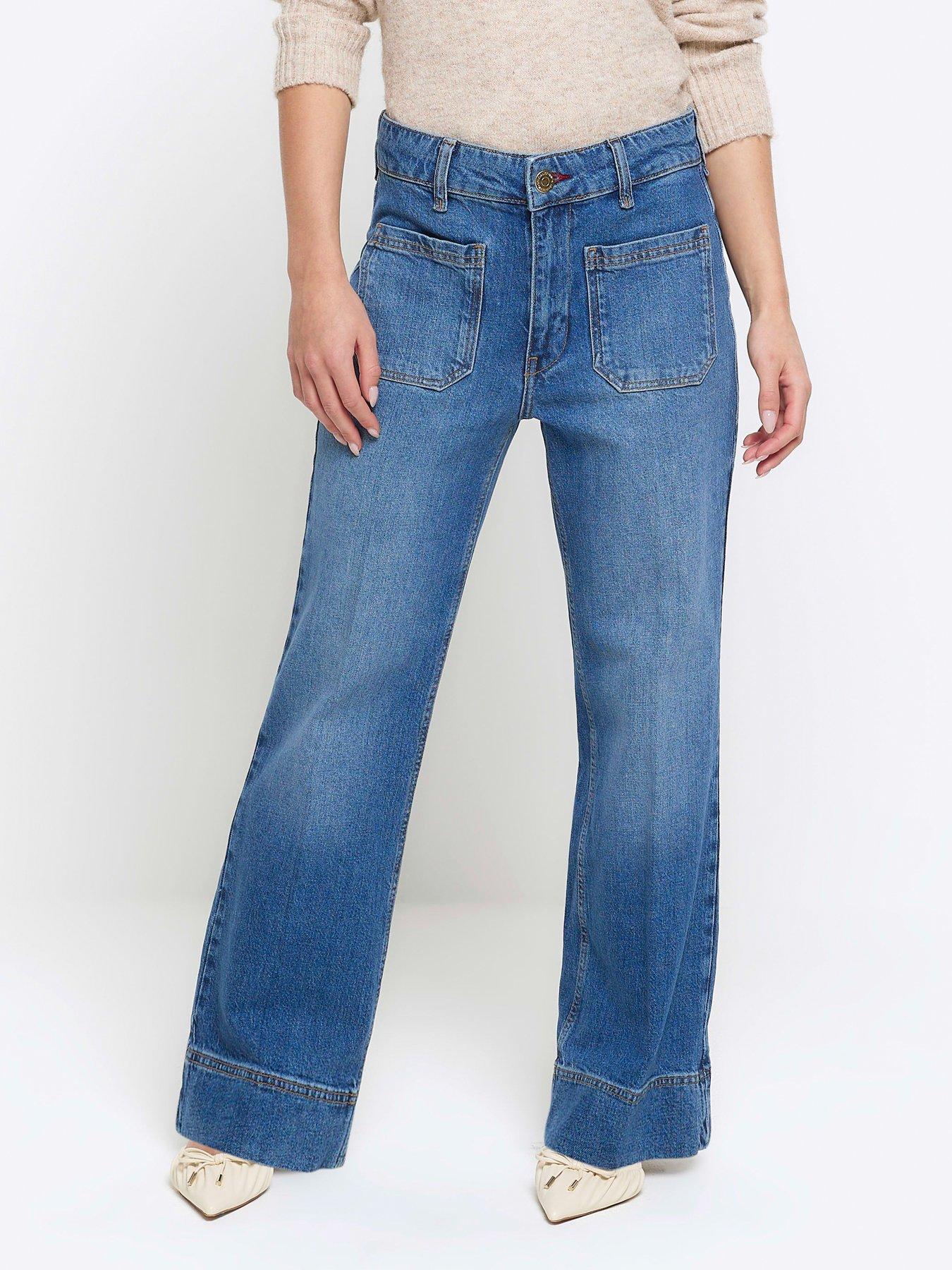 undefined Petite High Waisted Wide Flared Jeans - Blue
