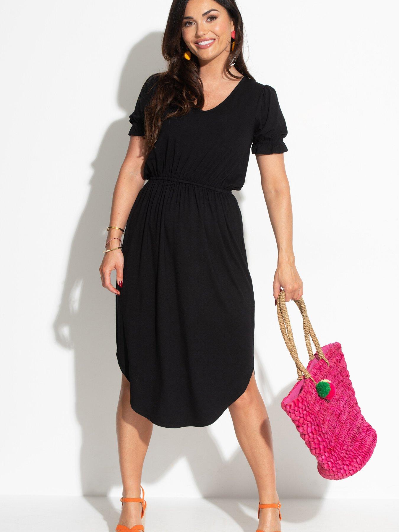 undefined Jenny Puff Sleeve Jersey Midi Dress with LENZING™ ECOVERO™ Viscose fibres - Black