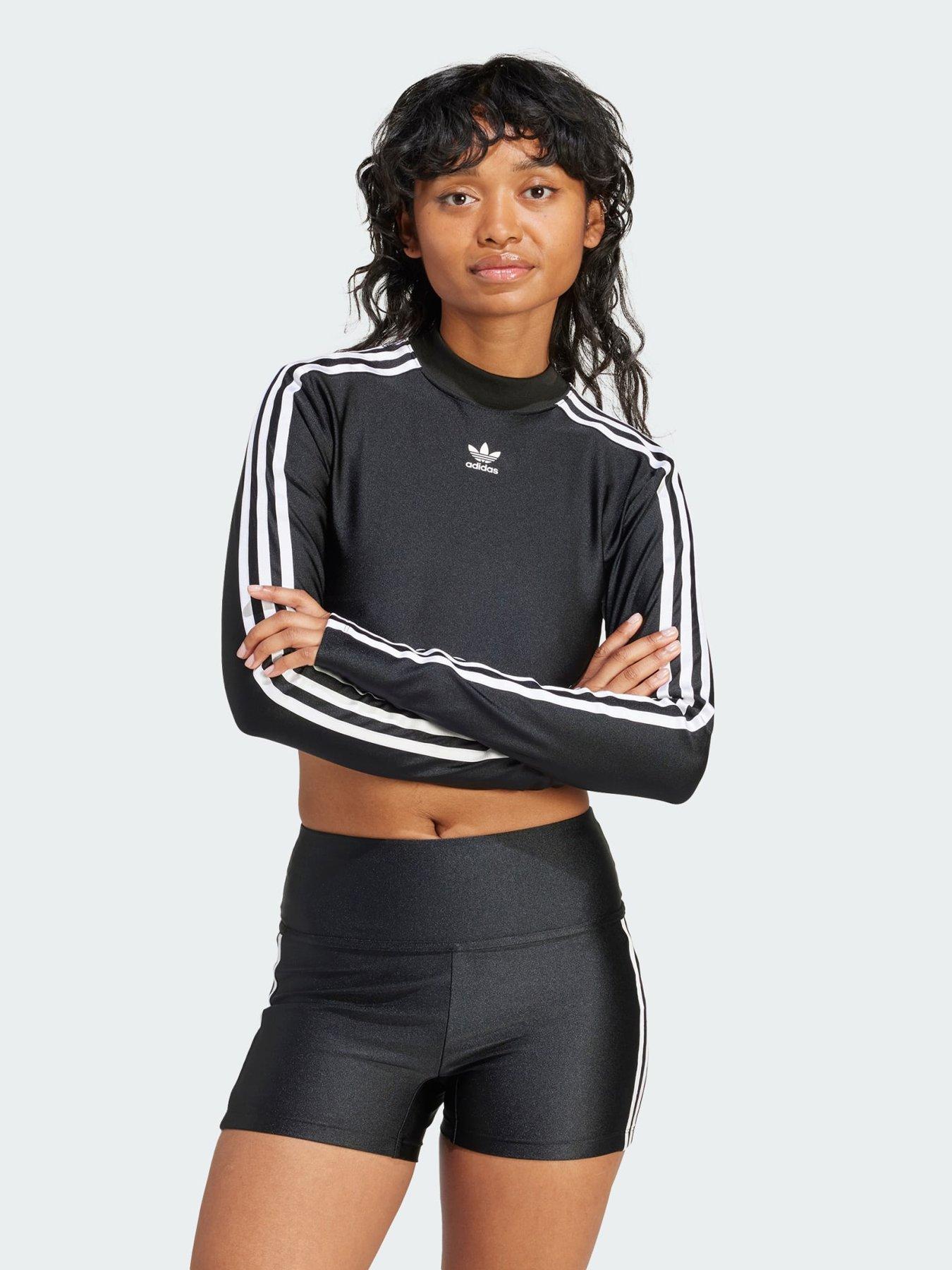 undefined 3-Stripes Cropped Long Sleeve Tee - Black