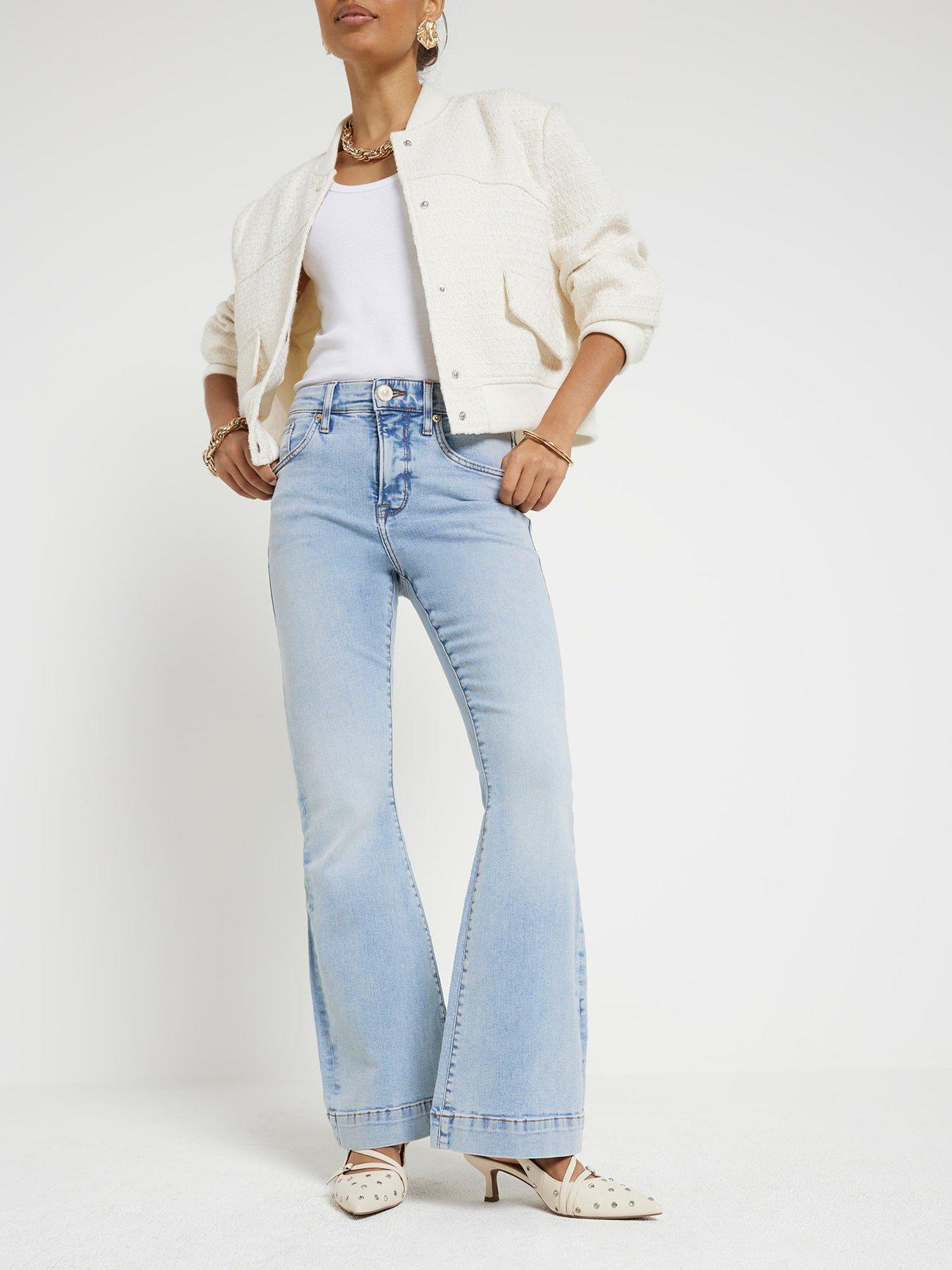undefined Petite High Waisted Flared Jeans - Light Blue