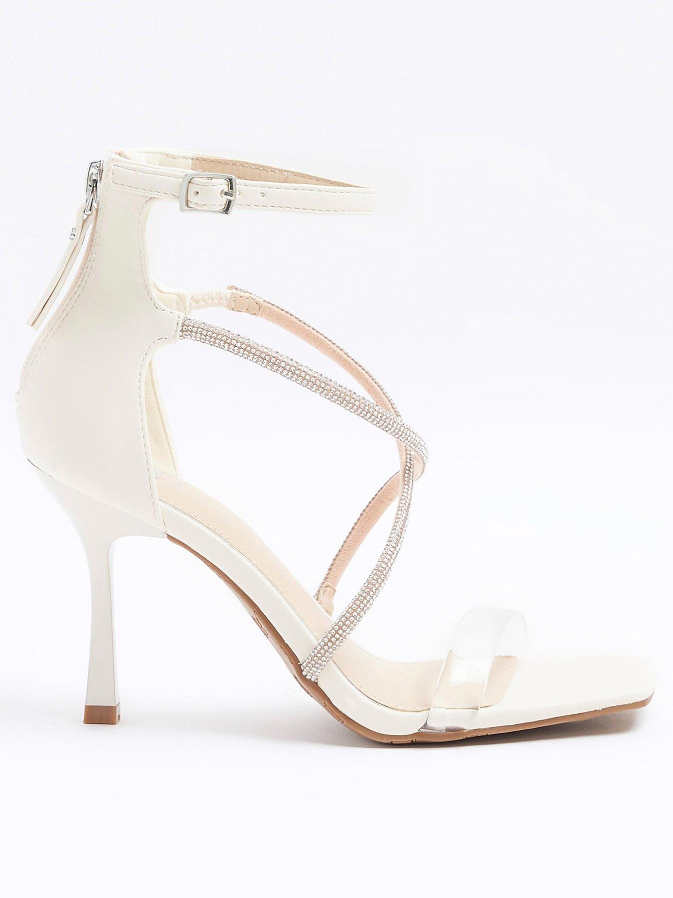 Wide Fit Embellished Heeled Sandals White