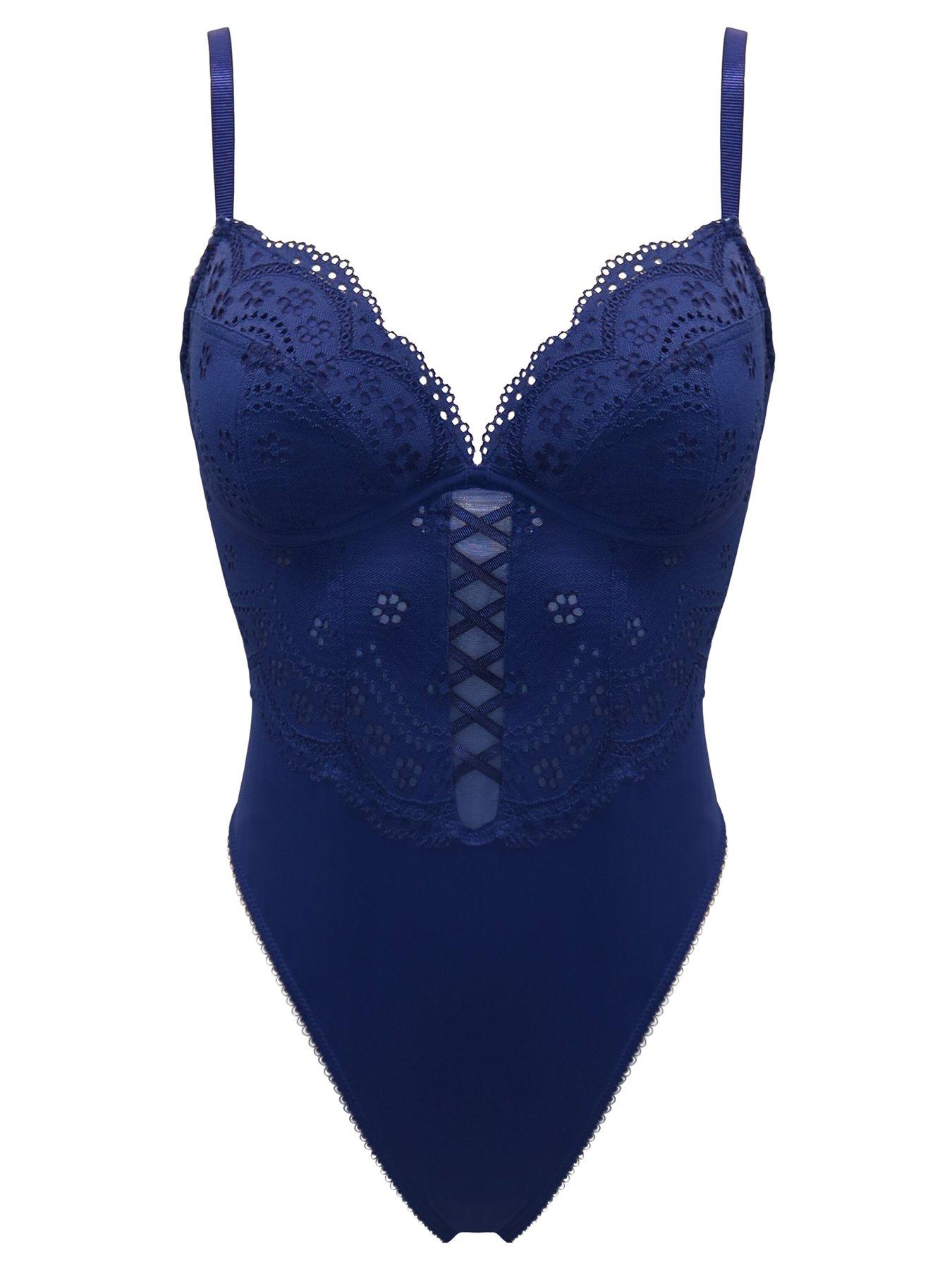Image 3 of 4 of Pour Moi Swoon Padded Plunge Body - Dark Blue