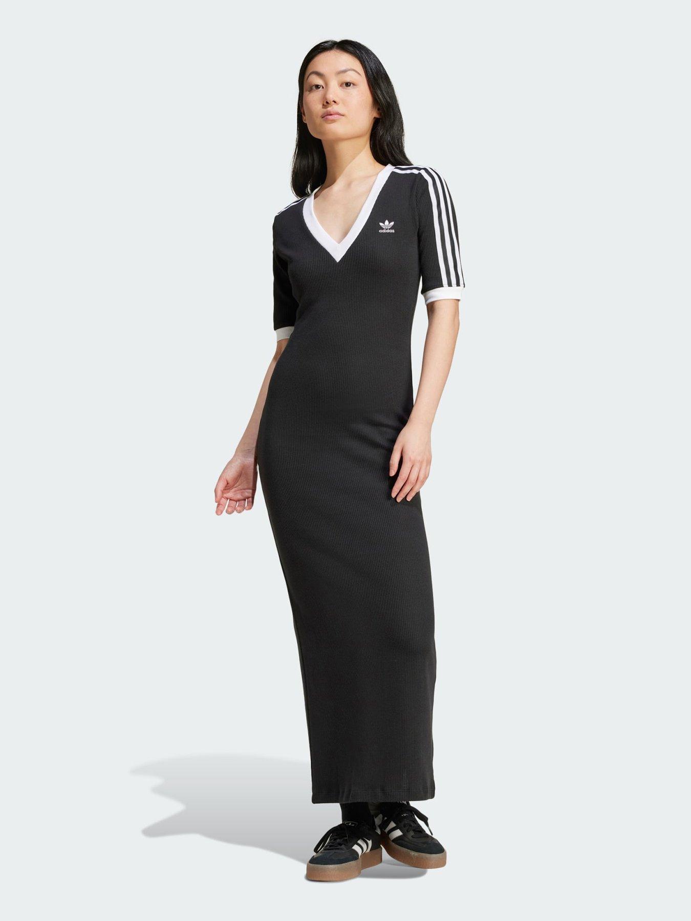 undefined Adicolor 3-Stripes Knit V-Neck Dress - Black