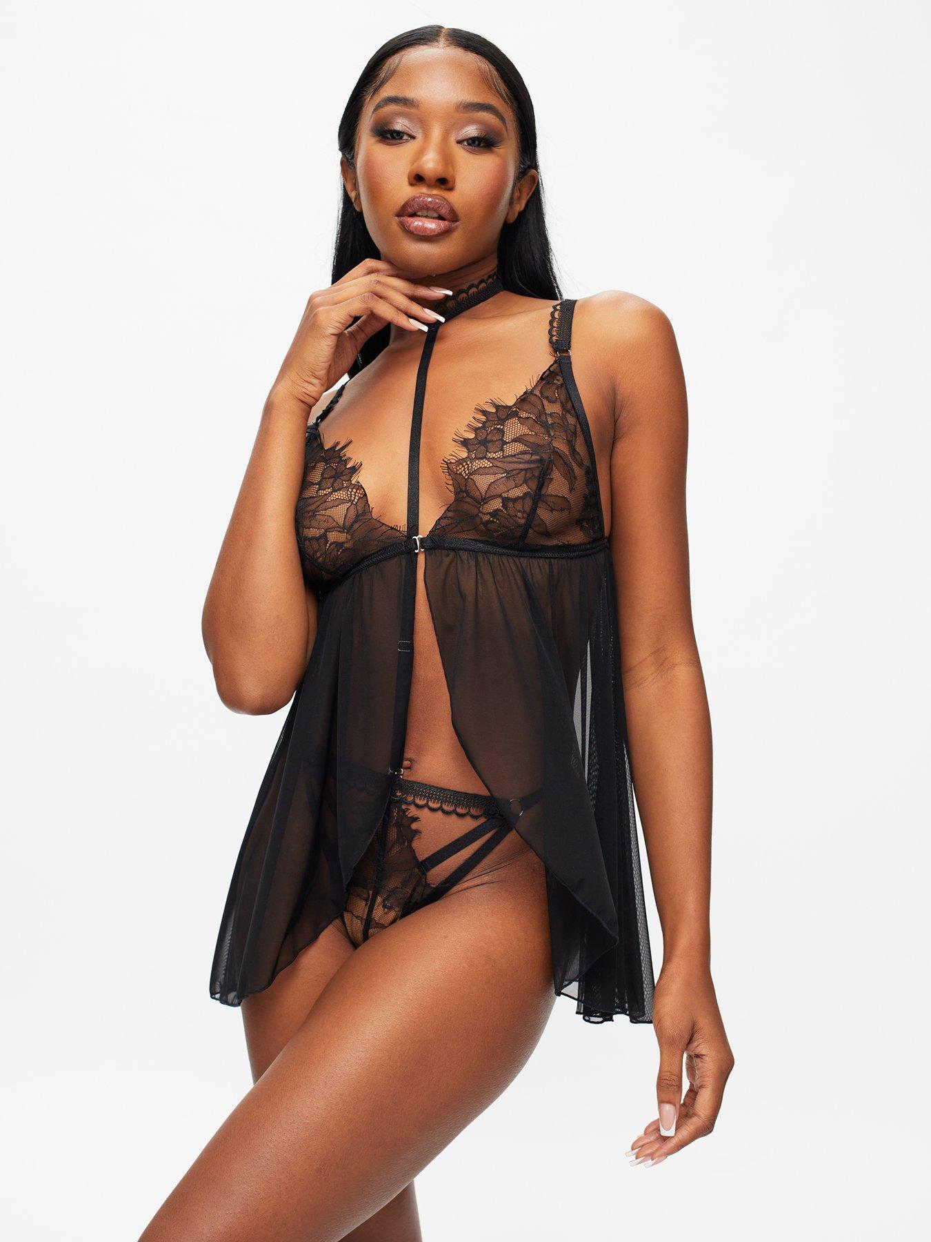 Image 1 of 4 of Ann Summers Loveable Touch Crotchless Babydoll - Black