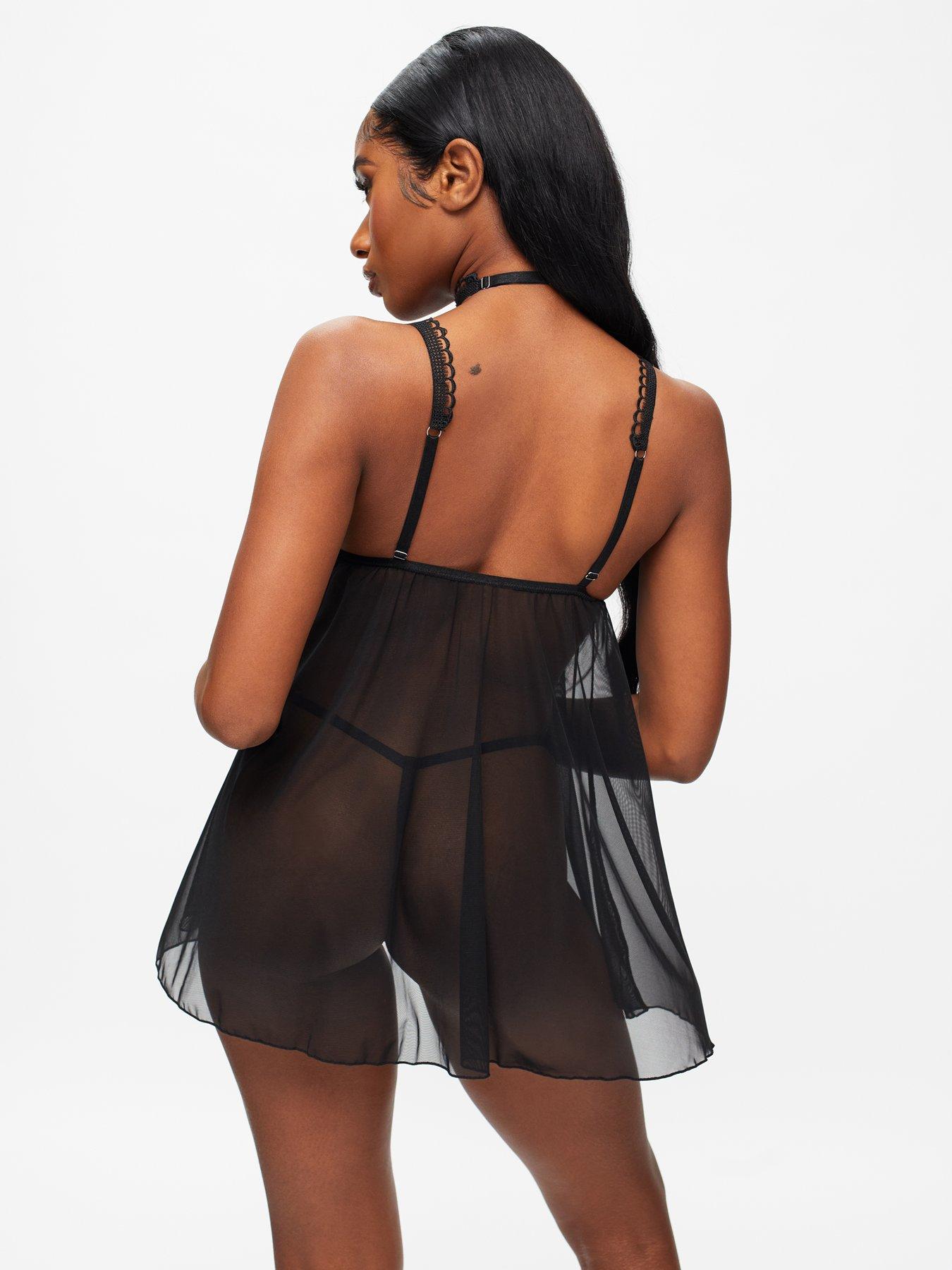 Image 2 of 4 of Ann Summers Loveable Touch Crotchless Babydoll - Black
