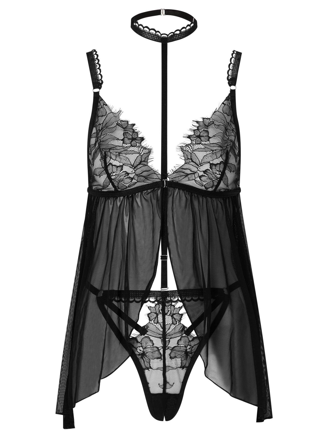 Image 4 of 4 of Ann Summers Loveable Touch Crotchless Babydoll - Black