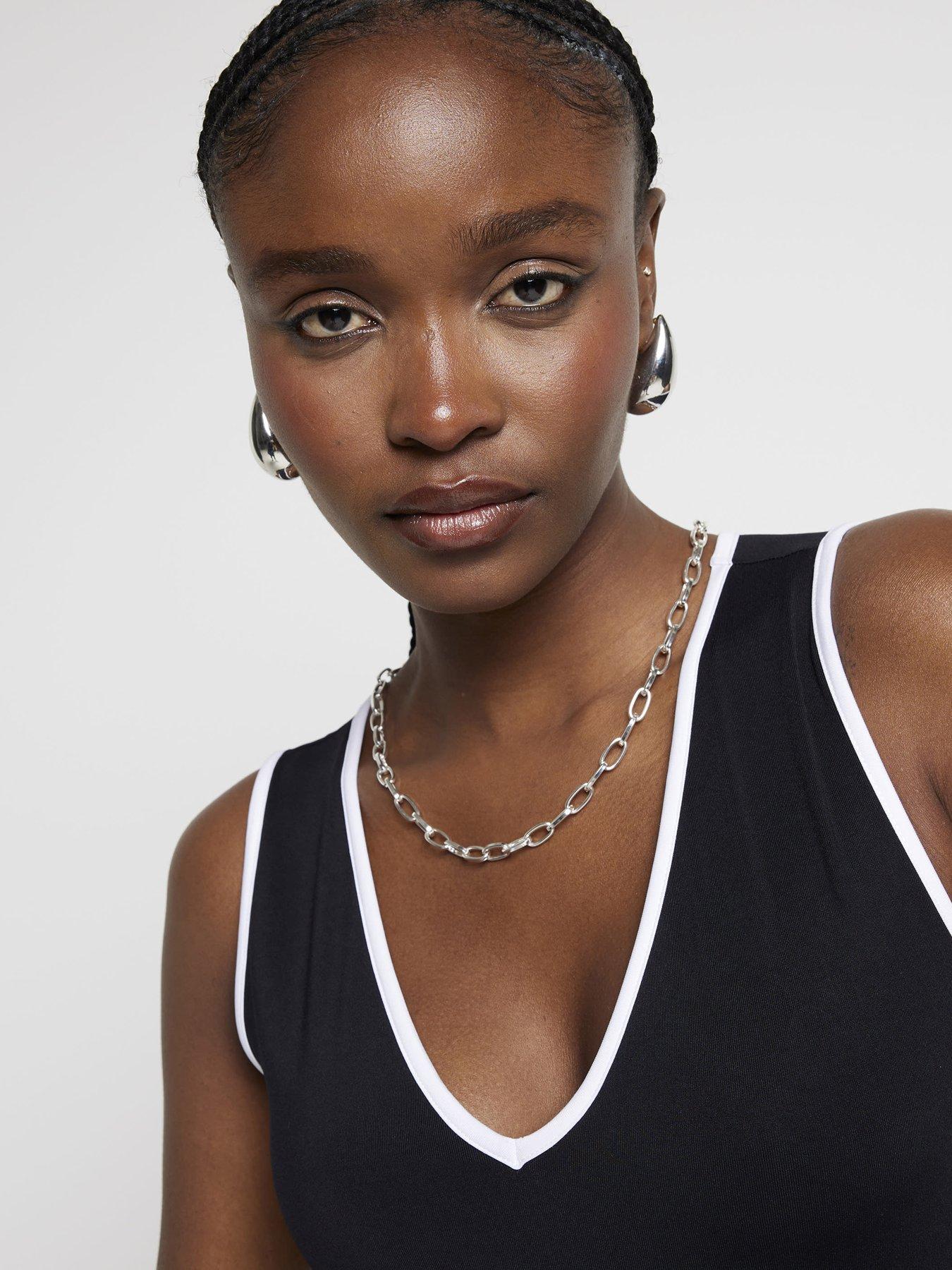 Image 4 of 5 of River Island Tipped Sleeveless Bodysuit - Black