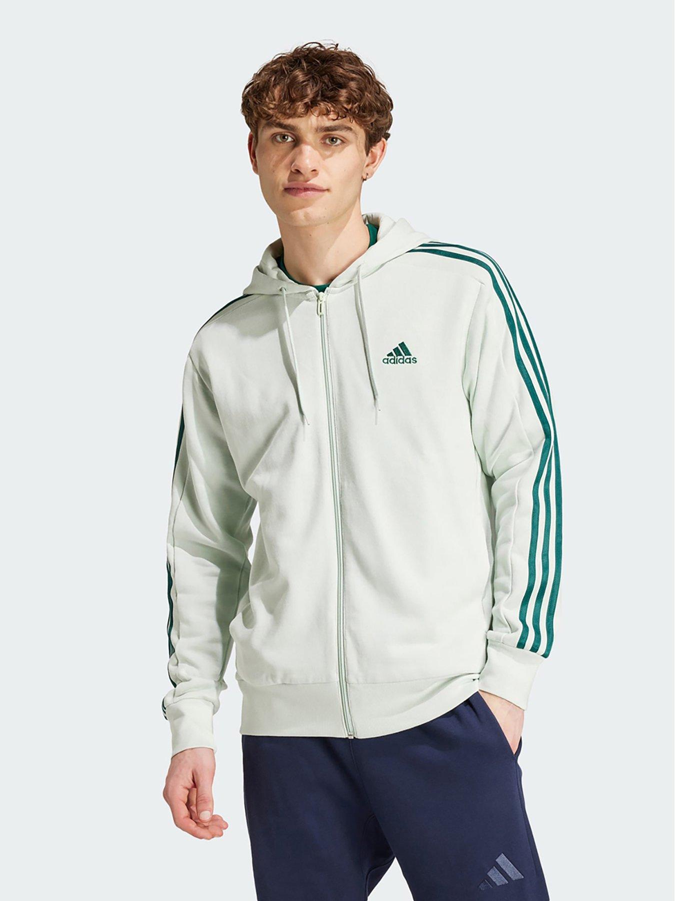 undefined Essentials French Terry 3-Stripes Full-Zip Hoodie - Green