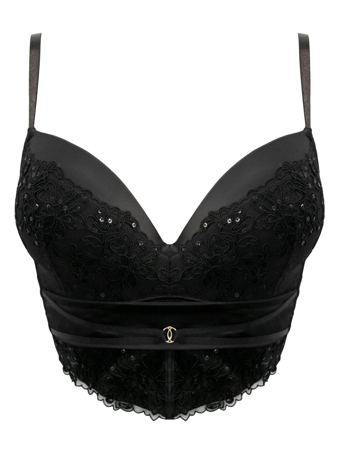  image of pour-moi-intense-sequin-push-up-padded-underwired-longline-bra-black