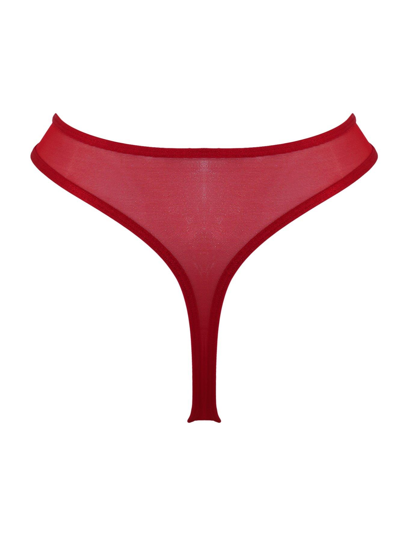 Image 4 of 4 of Pour Moi All Yours Satin and Mesh Thong - Red