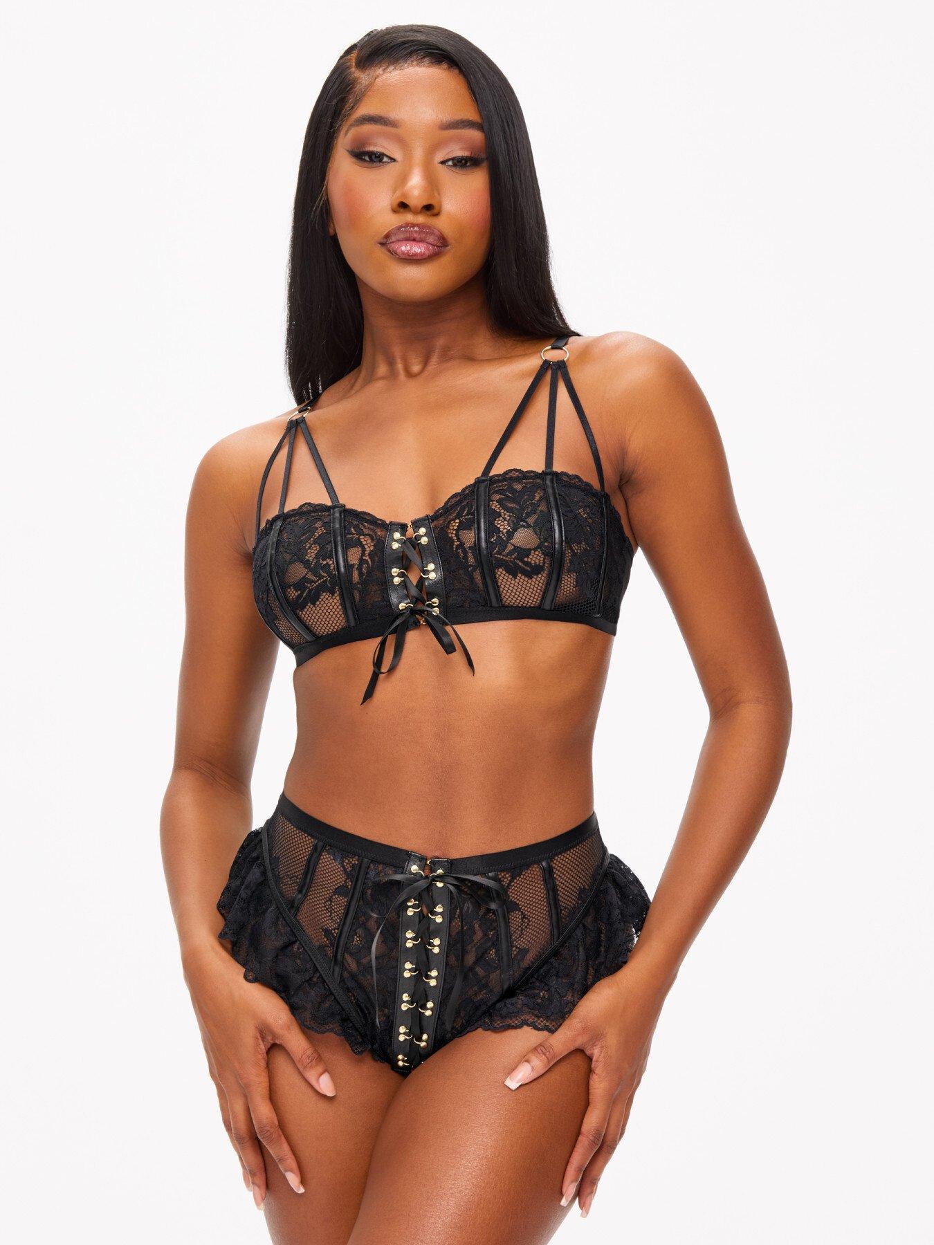 undefined Boudoir Tease Crotchless Set - Black
