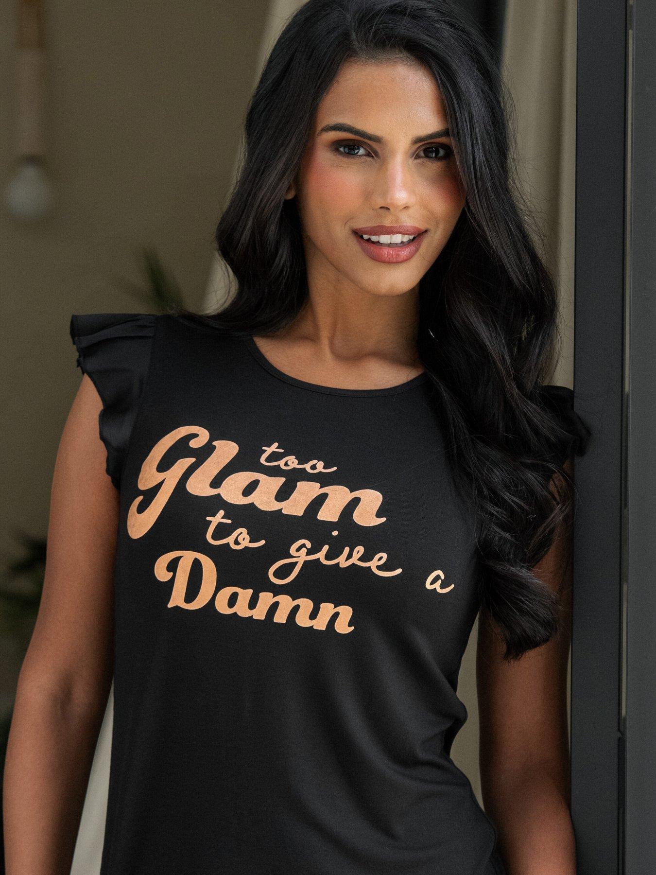 Image 3 of 4 of Pour Moi Satin Jersey Glam T-Shirt Pyjama Set - Multi