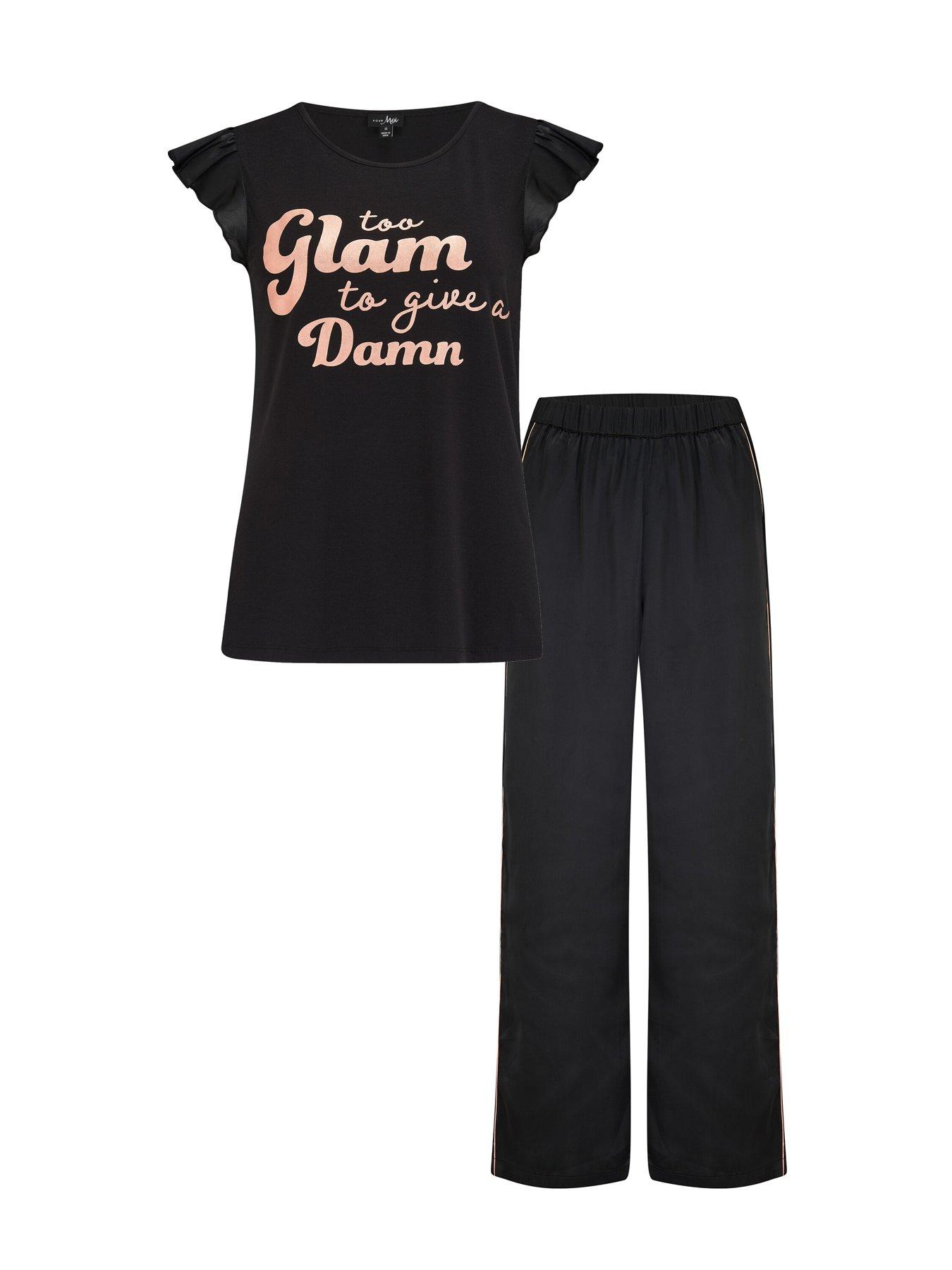 Image 4 of 4 of Pour Moi Satin Jersey Glam T-Shirt Pyjama Set - Multi