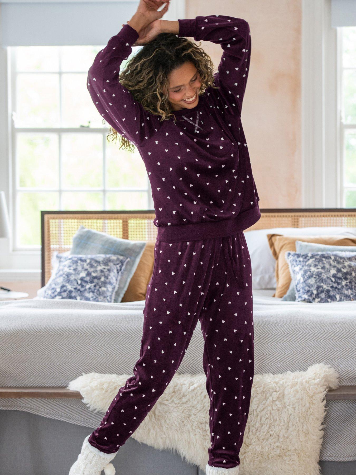 Pour Moi Cosy Fleece Sweatshirt and Jogger Pyjama Set - Dark Purple