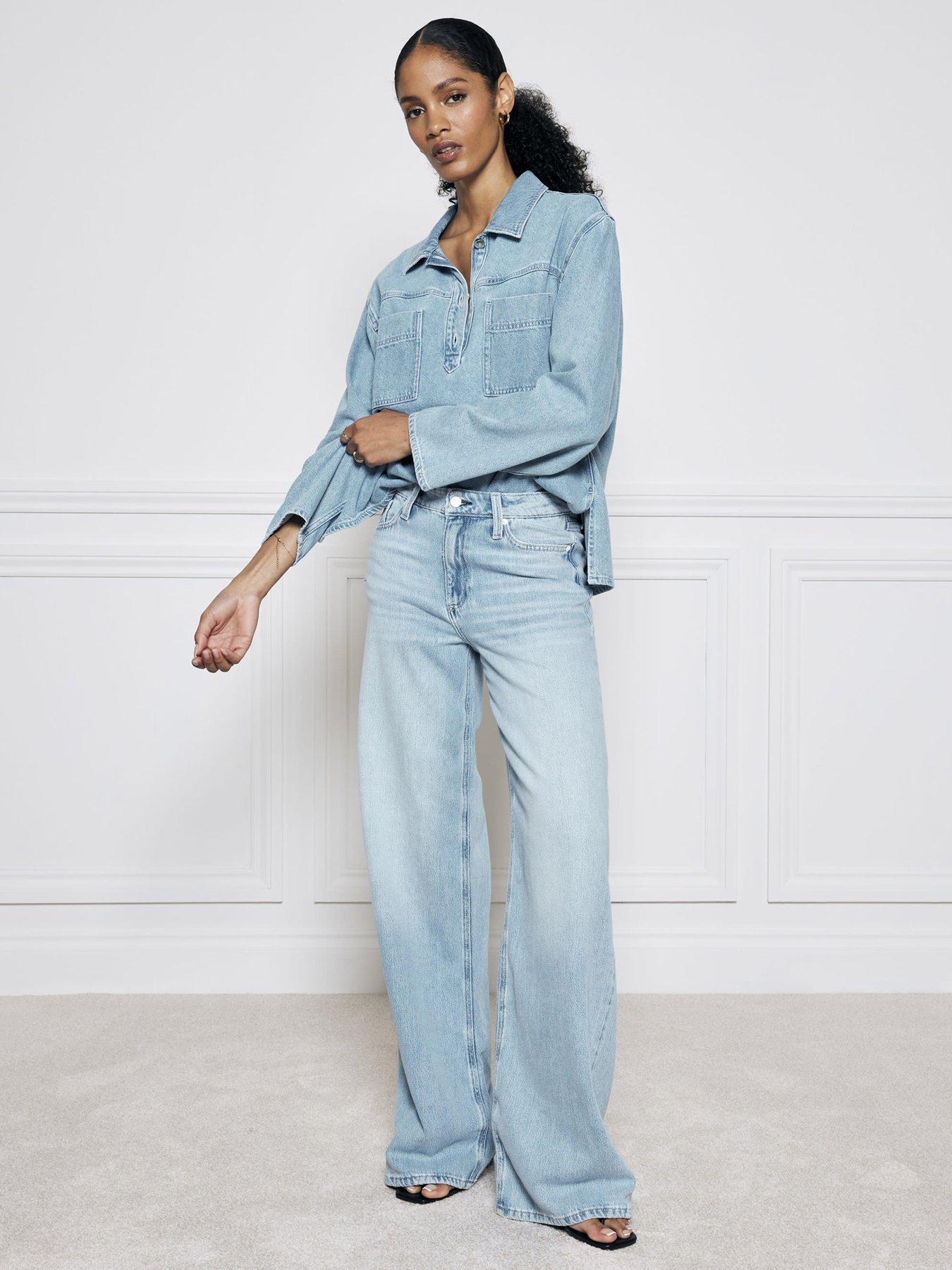 undefined Mid Rise Wide Leg Jeans - Blue