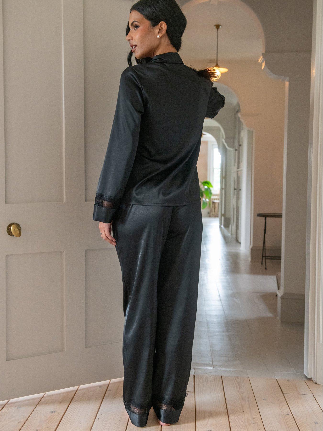  image of pour-moi-dusk-satin-and-lace-revere-collar-pyjama-set