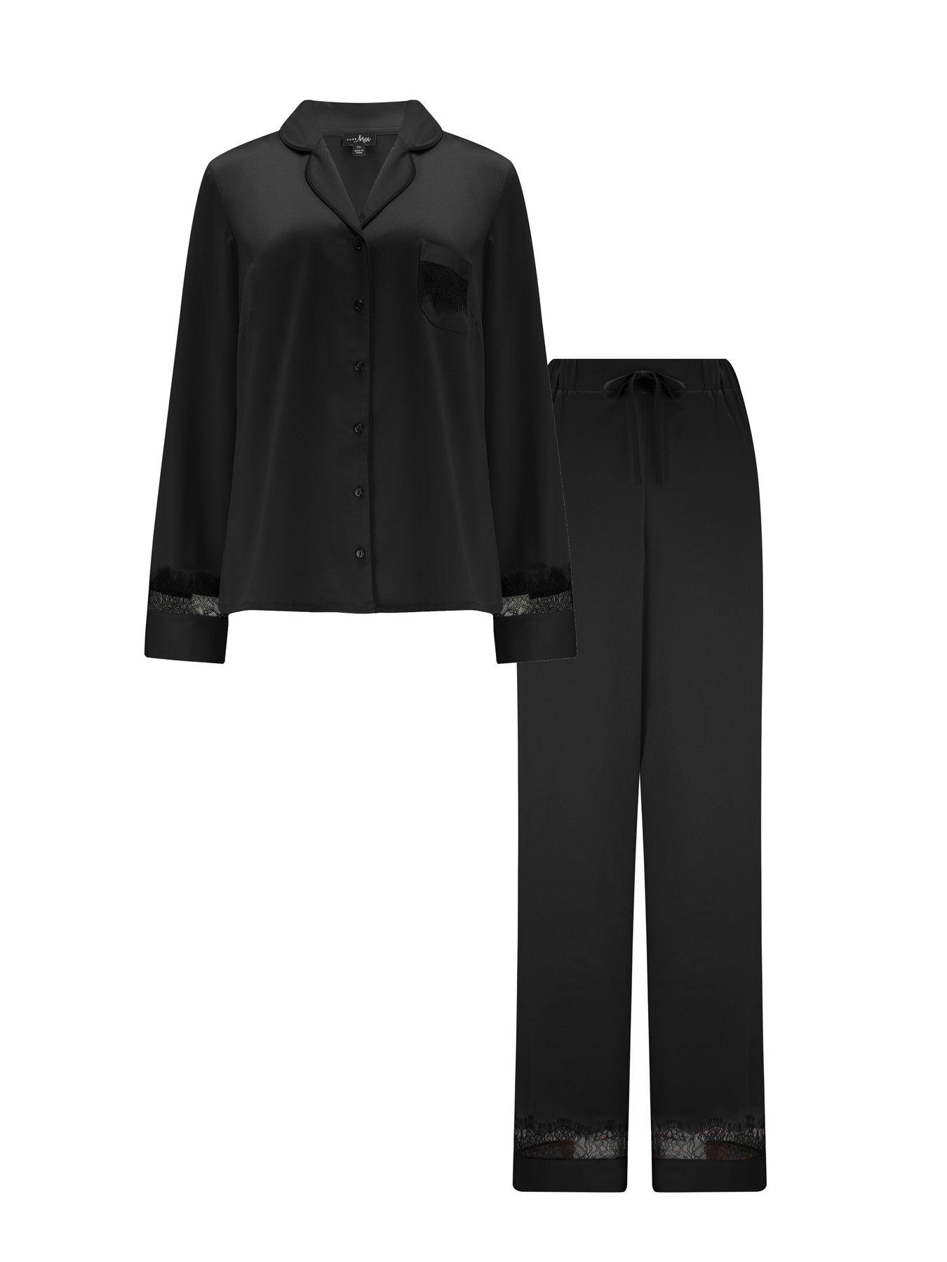  image of pour-moi-dusk-satin-and-lace-revere-collar-pyjama-set