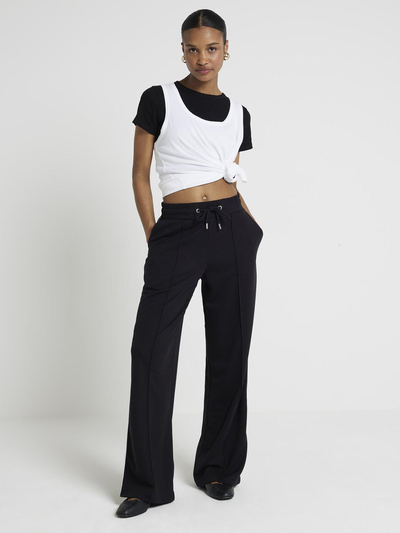 River Island Side Stripe Wide Leg Joggers - Black | littlewoods.com