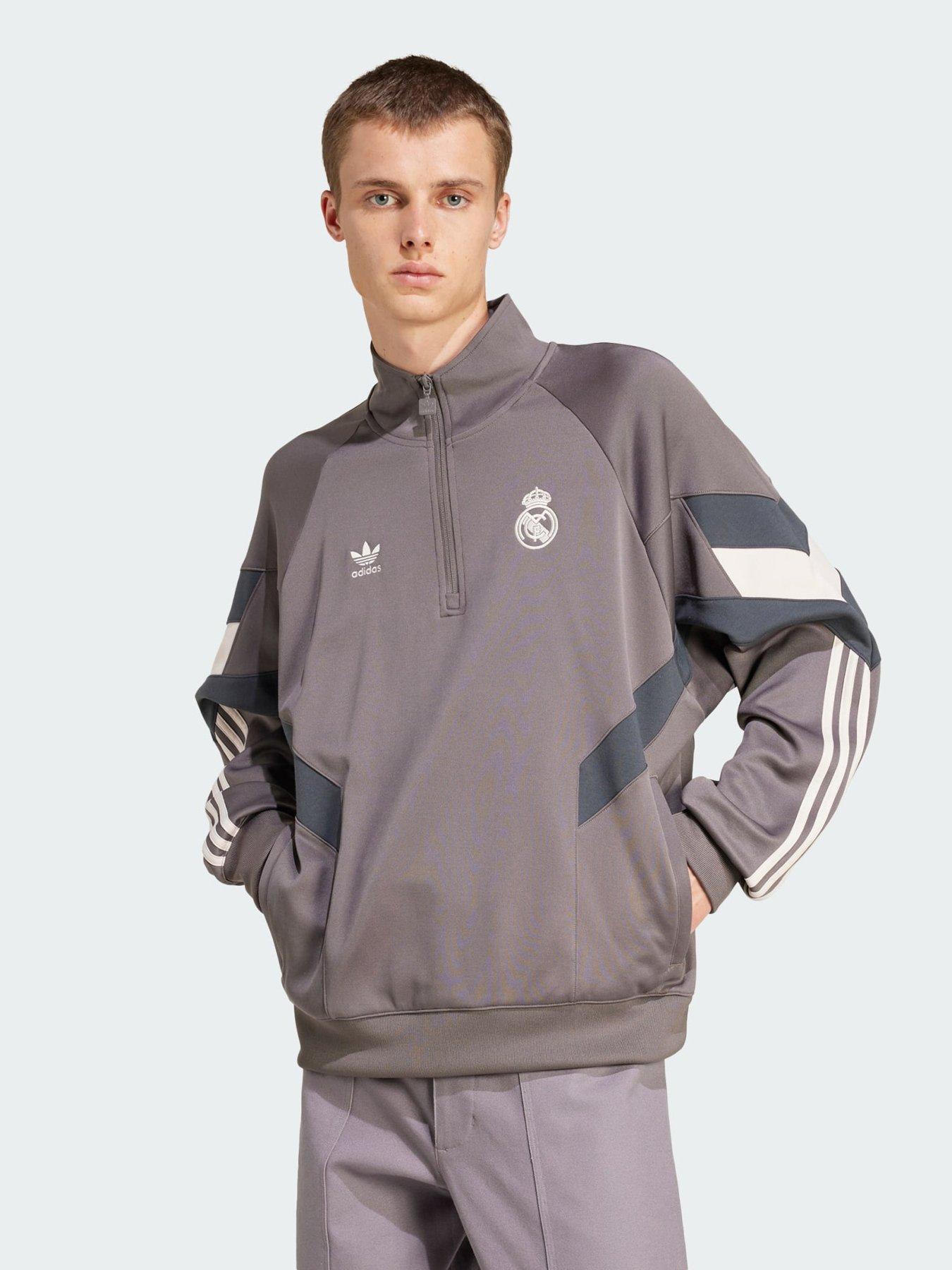 adidas Real Madrid Originals Half-Zip Crew Sweatshirt Brown