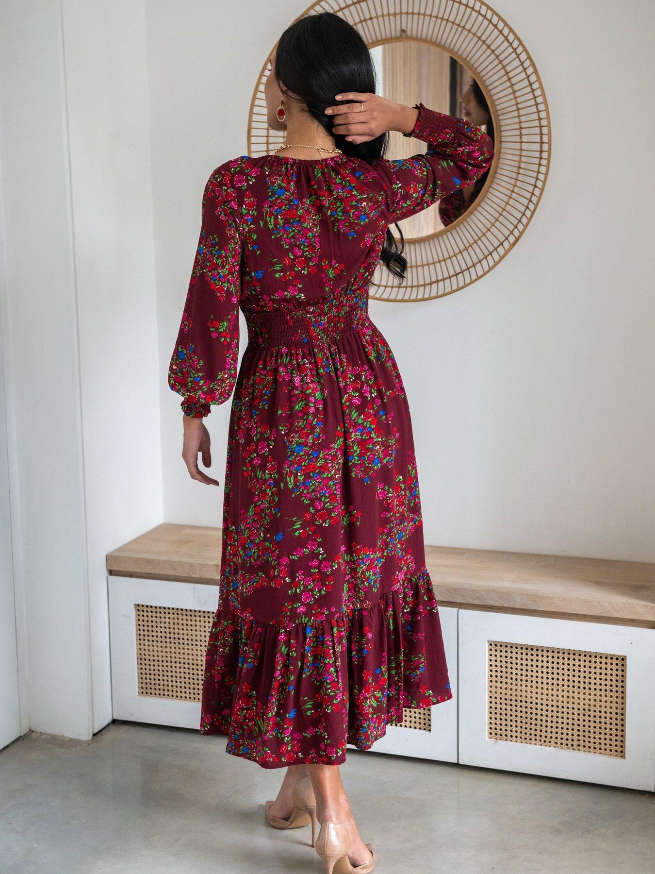  image of pour-moi-carmen-fuller-bust-woven-elasticated-neckline-long-sleeve-midaxi-dress-dark-purple