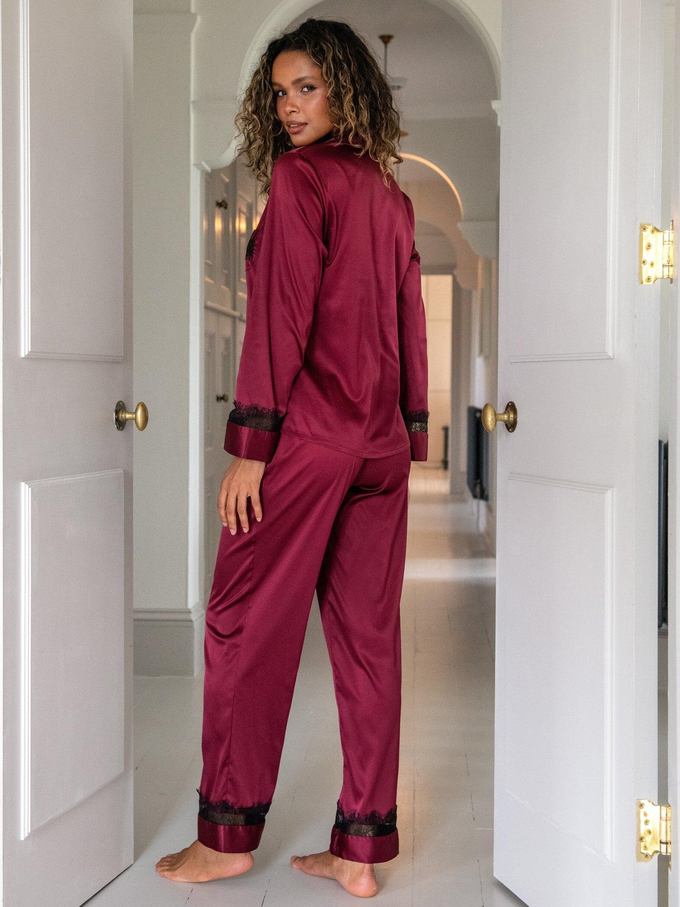  image of pour-moi-dusk-satin-and-lace-revere-collar-pyjama-set