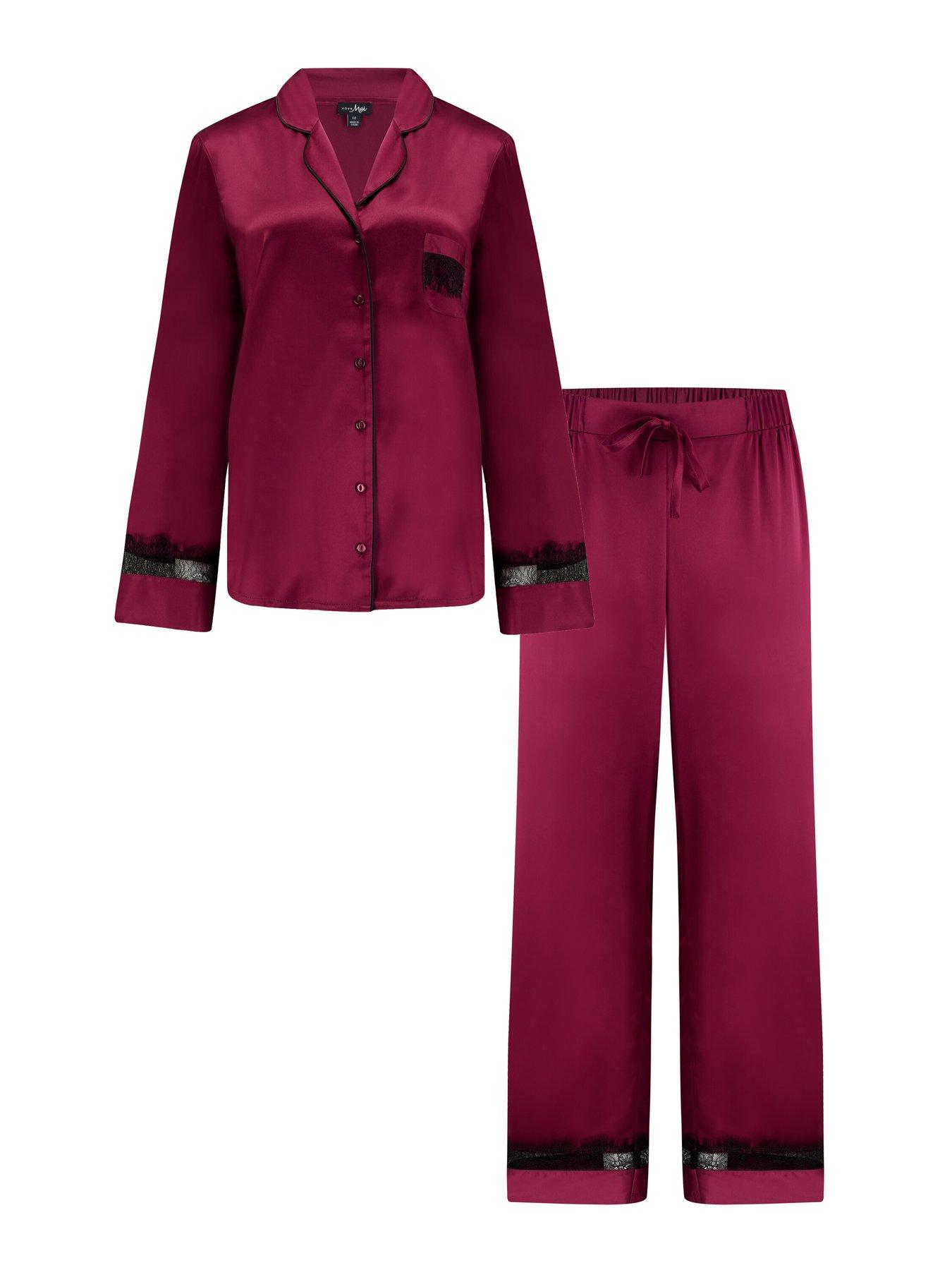  image of pour-moi-dusk-satin-and-lace-revere-collar-pyjama-set