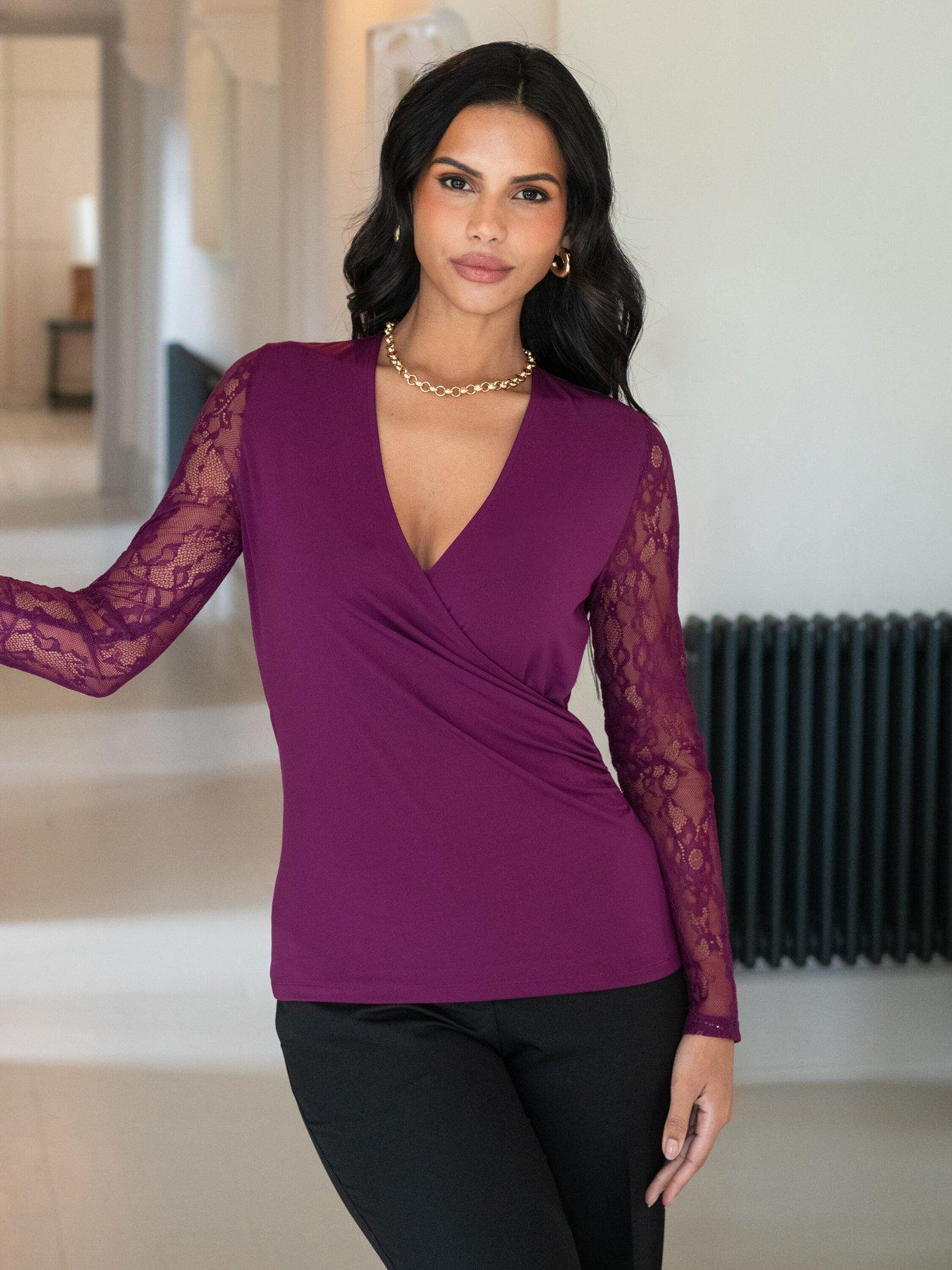 undefined Julie Slinky Jersey Lace Long Sleeve Top