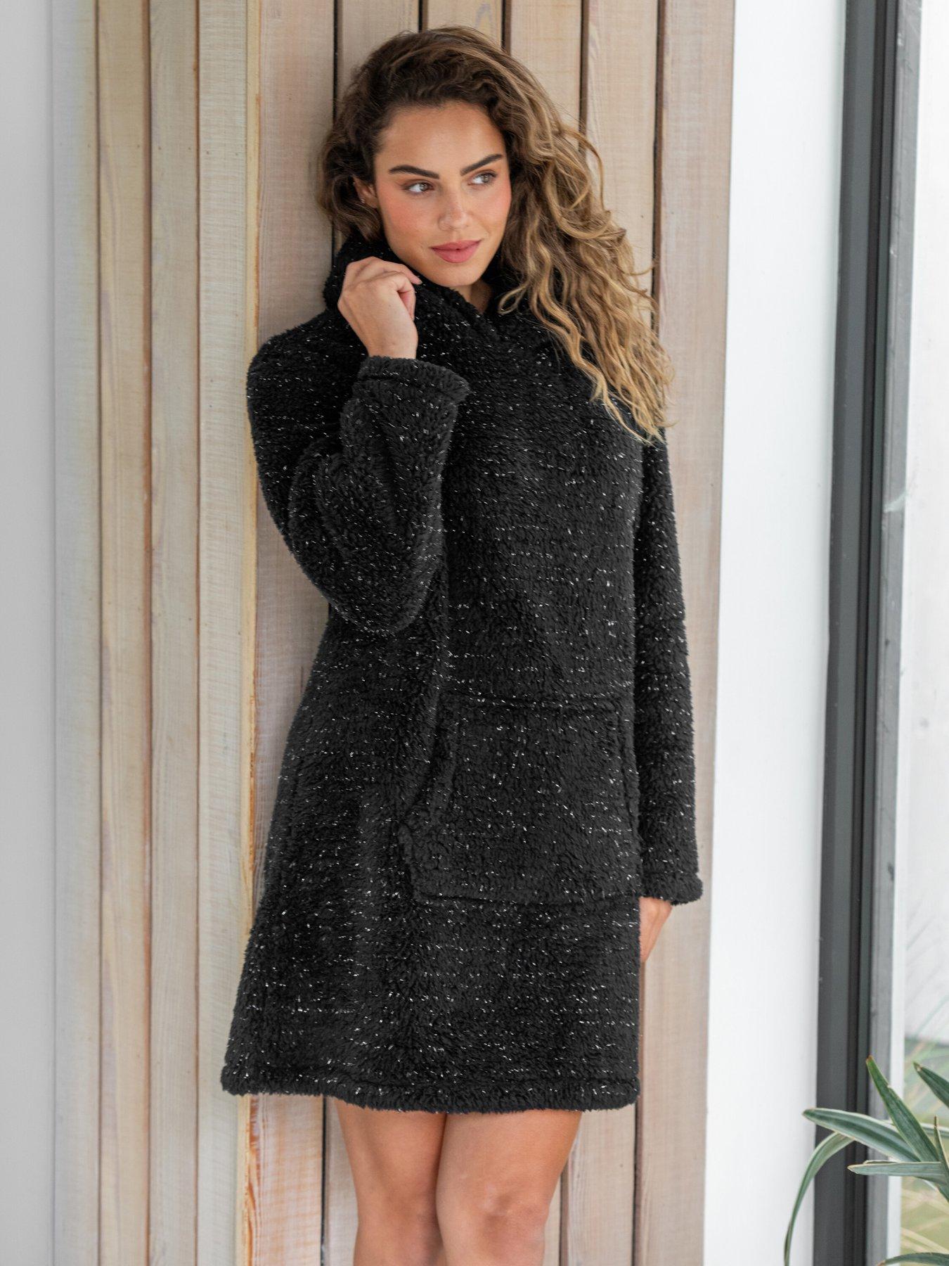 Image 1 of 4 of Pour Moi Metallic Cosy Fleece Oversized Lounge Hoodie - Black