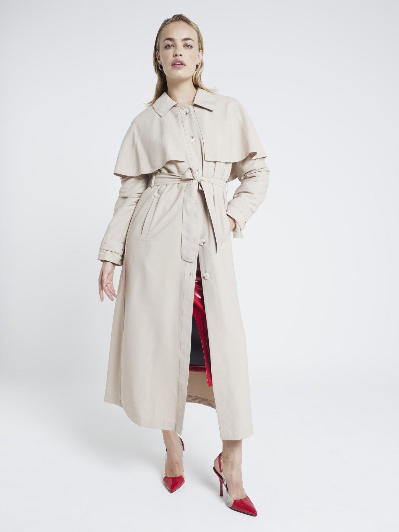 undefined Belted Longline Cape Trench Coat