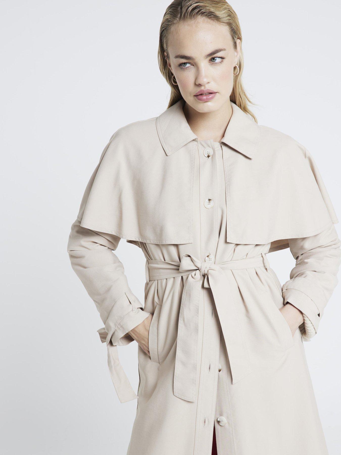 Image 4 of 4 of River Island Belted Longline Cape Trench Coat