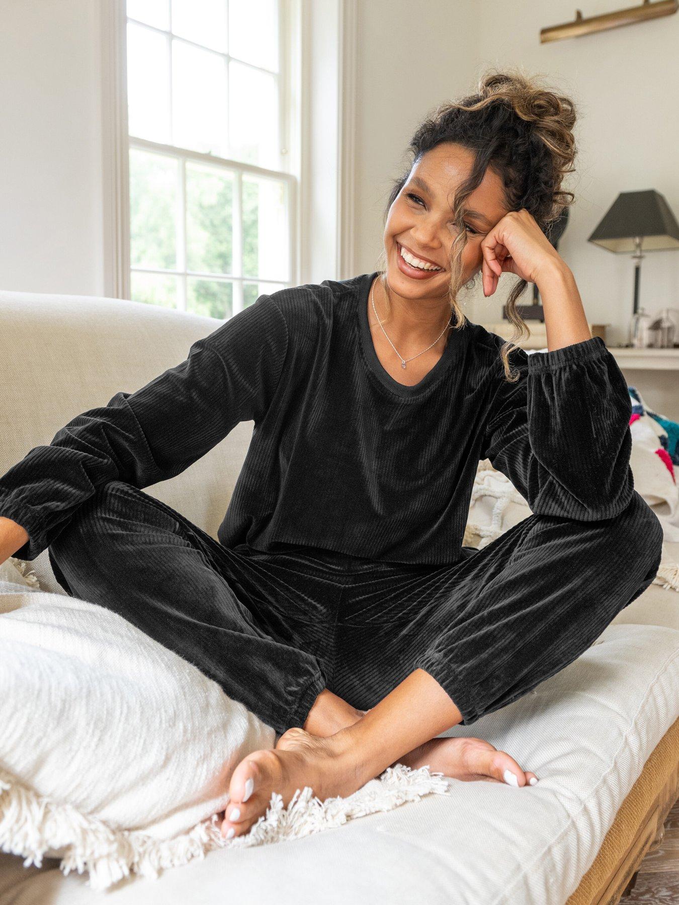 pour-moi-ribbed-cosy-fleece-lounge-pyjama-set-black