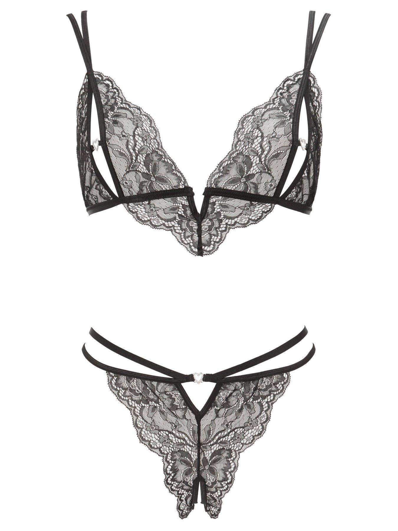 Image 4 of 4 of Ann Summers Diamond Heart Crotchless Set - Black